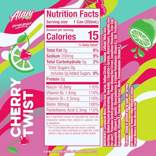 Alani Nu VARIETY PACK CHERRY TWIST, PINK SLUSH, ORANGE KISS Sugar Free, Low Calorie Energy Drinks, 200mg Caffeine, Biotin B Vitamins, Zero Sugar, 10 Calories, 12 Fl Oz Cans, 12 Pack