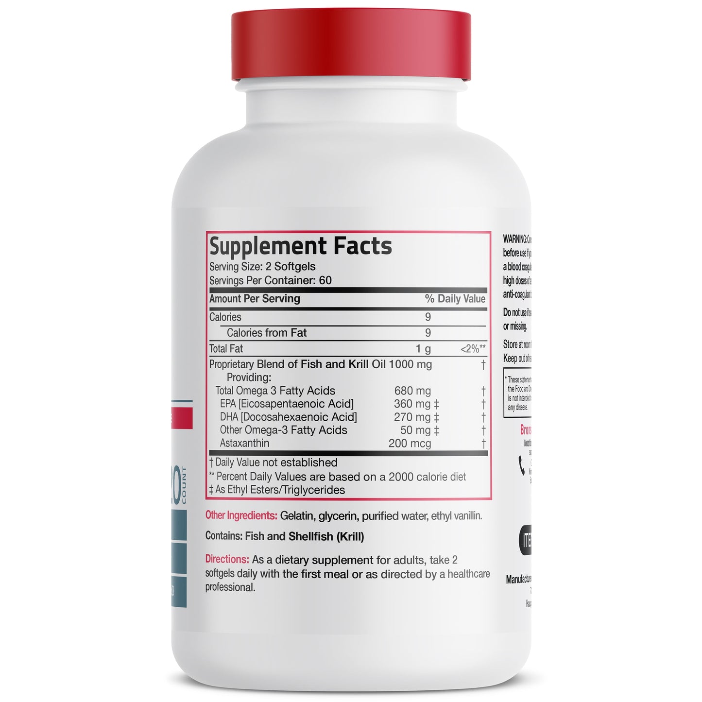 Omega-3 Fish + Krill Oil 1000MG Support Heart, Joint, Brain & Eye Health - Heavy Metal Tested - NON-GMO, 120 Softgels (60 Servings)