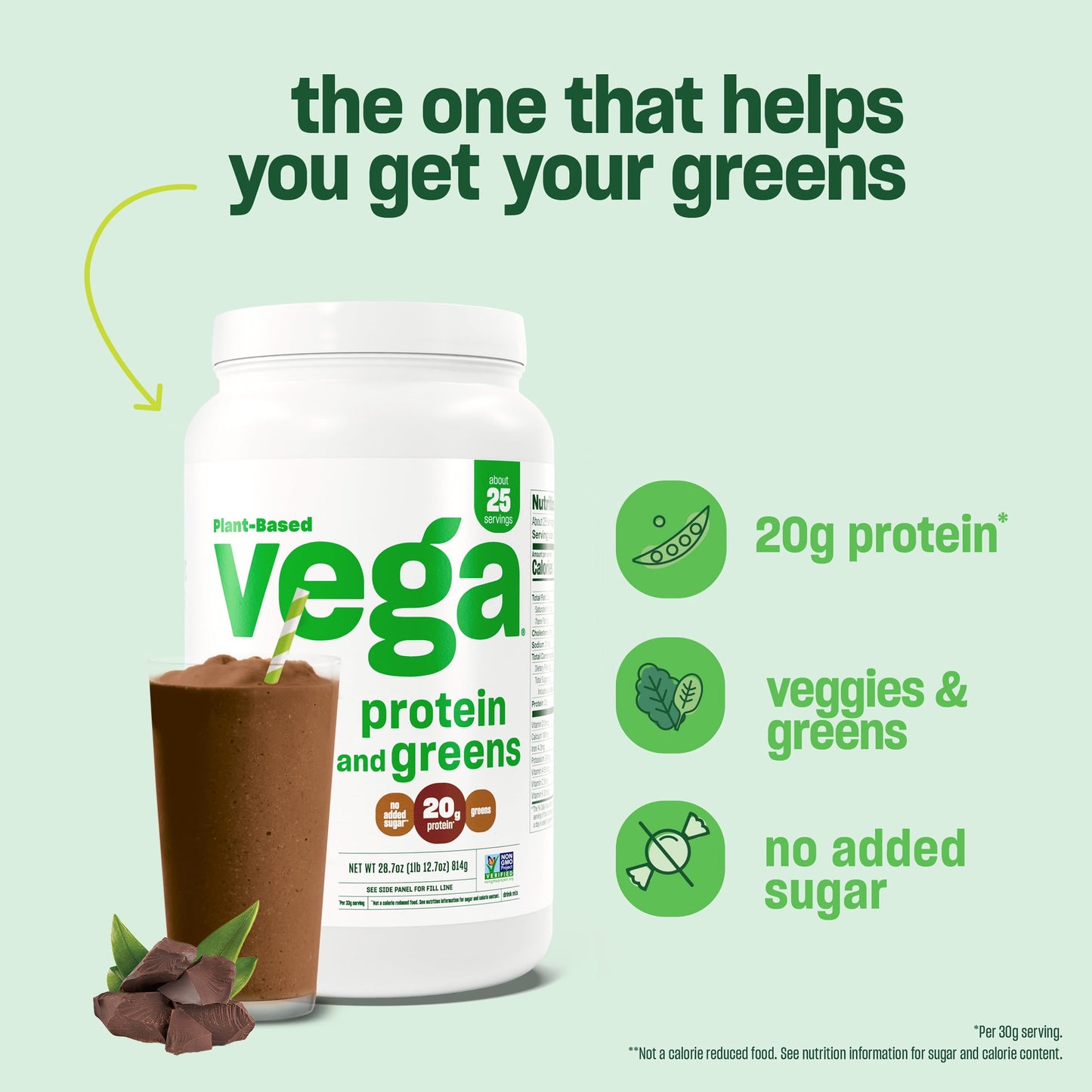 Vega Protein & Greens Powder, Chocolate, 28.7 Ounce