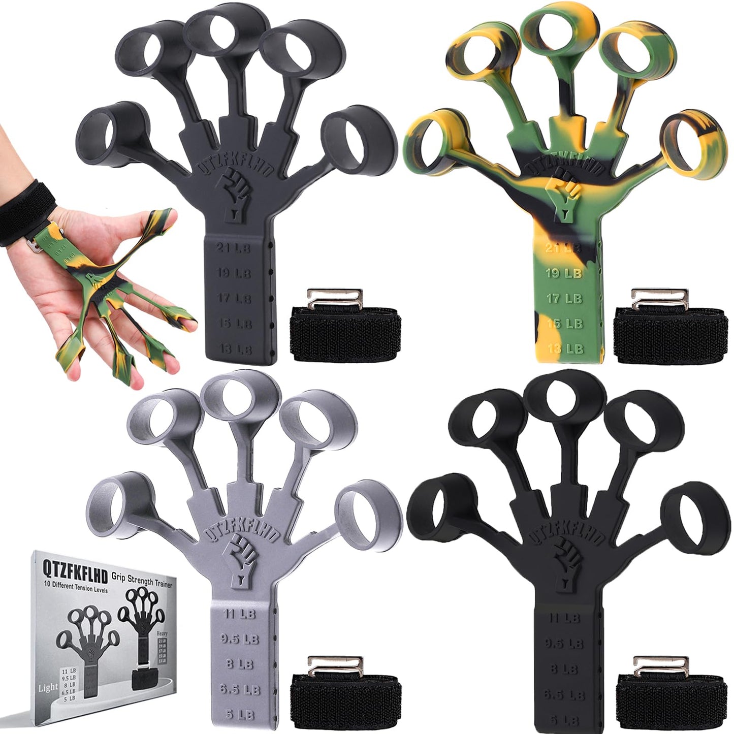 Grip Strength Trainer with Forearm Strengthener, Hand Grip Strengthener, Hand Extension Exerciser, Stress Relief Ball and Hand Grip Strengthener for Muscle Building and Injury Recover(5 PCS)