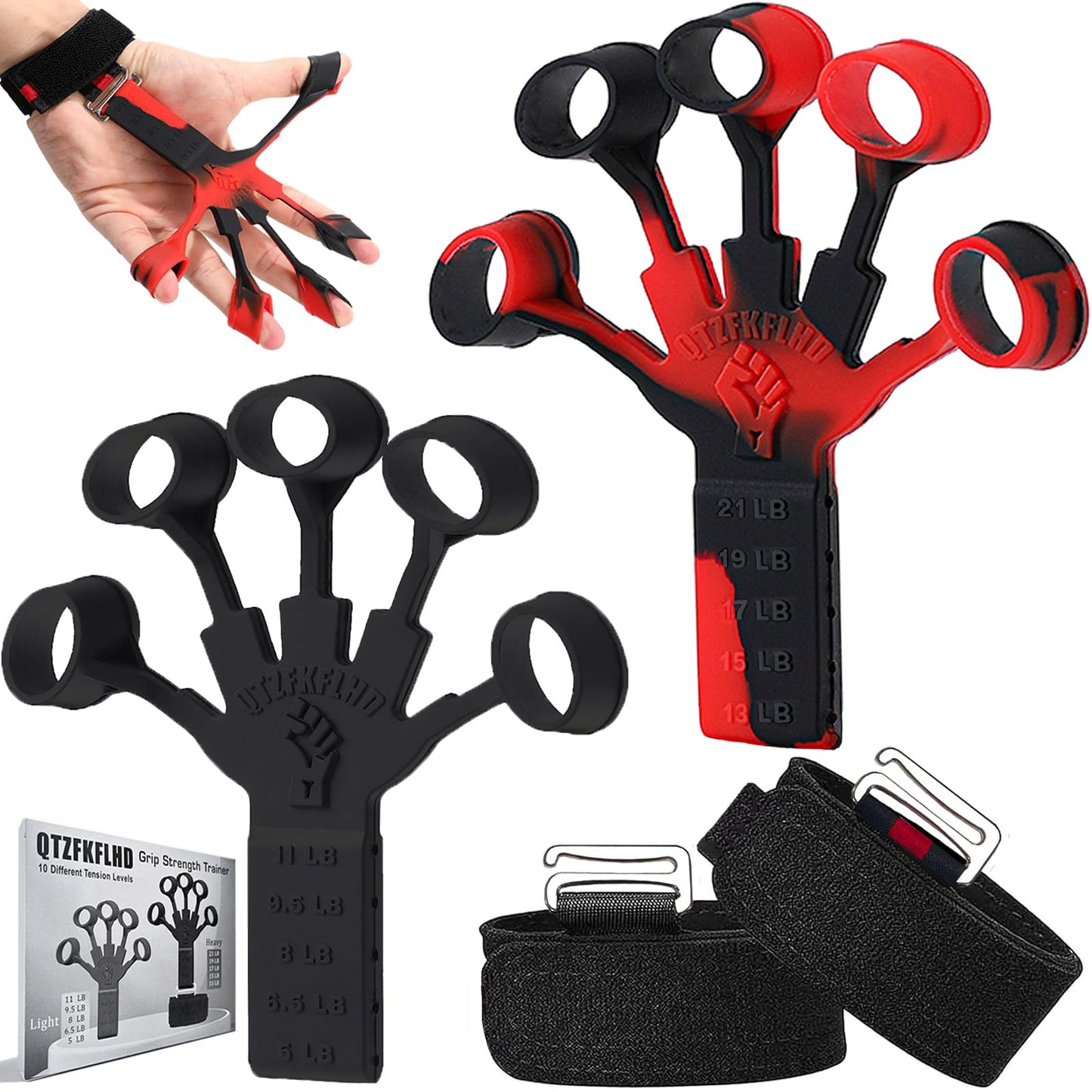 Grip Strength Trainer with Forearm Strengthener, Hand Grip Strengthener, Hand Extension Exerciser, Stress Relief Ball and Hand Grip Strengthener for Muscle Building and Injury Recover(5 PCS)