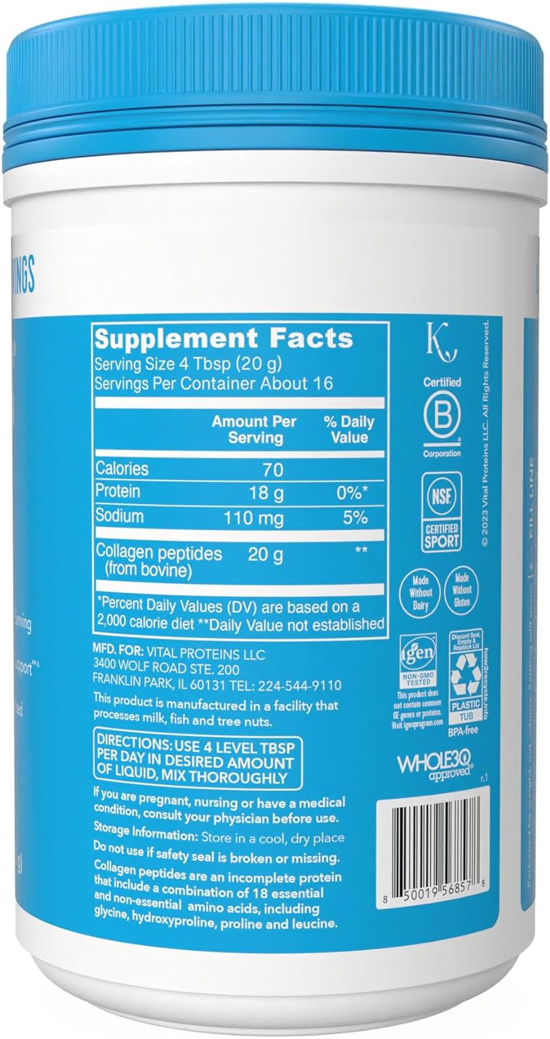 Vital Proteins Collagen Peptides Powder - Grass Fed Collagen Peptides for Hair, Nail, Skin, Bone & Joint Health, Unflavored, 9.33oz