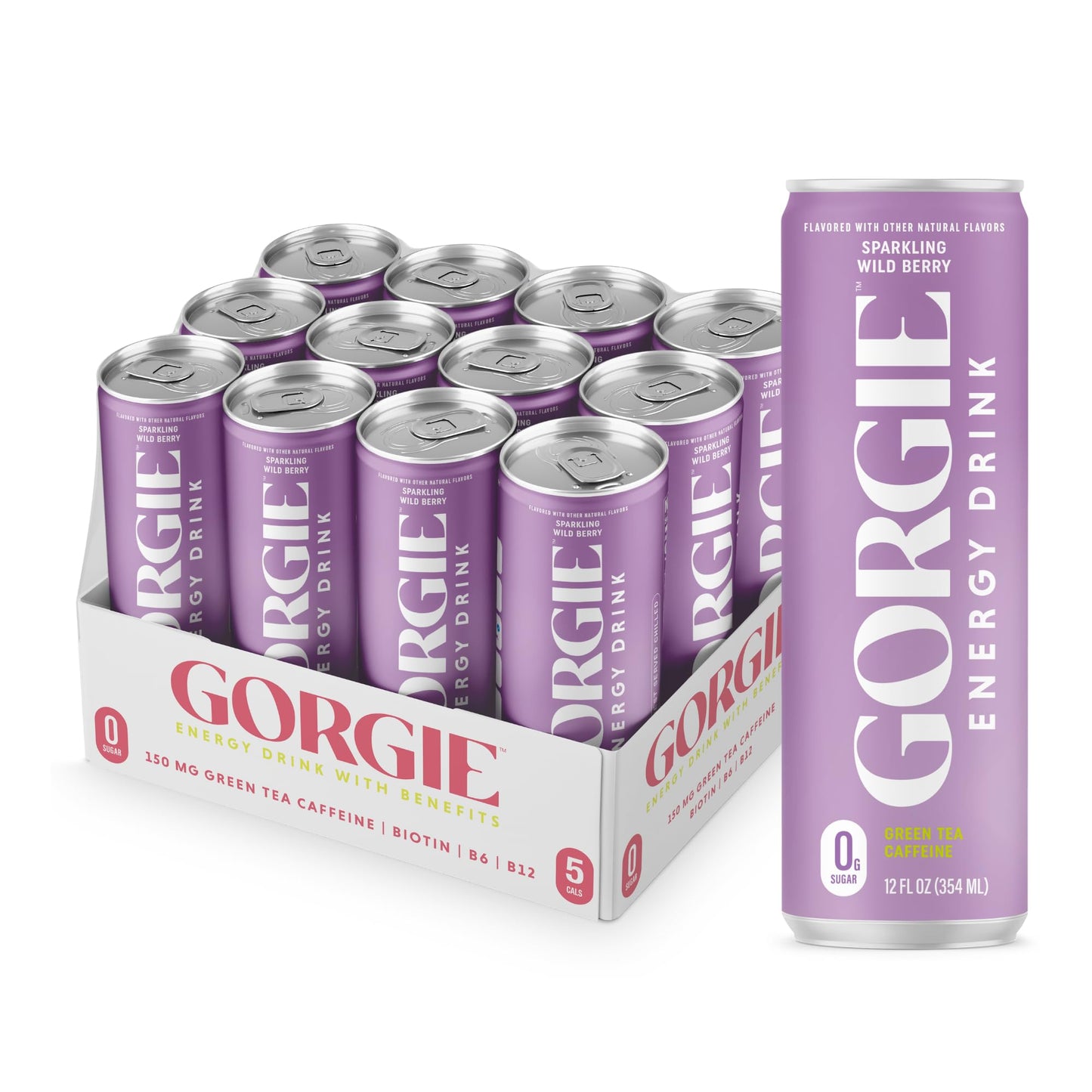 GORGIE Bestsellers Variety, Sugar-Free Natural Energy Drink Sparkling, Healthy Energy Drinks - Green Tea, Biotin, B Vitamins -150mg Caffeine, Vegan, & Low Calorie (Pack of 12)