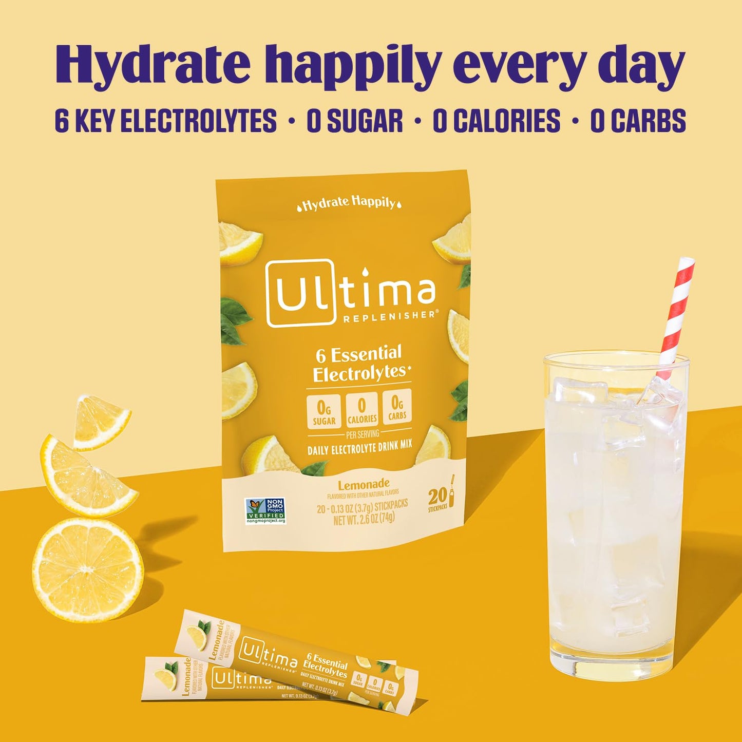 Ultima Replenisher Daily Electrolyte Powder Drink Mix – Original Variety, 20 Stickpacks – Hydration Packets with 6 Electrolytes and Minerals – Keto Friendly, Vegan, Non-GMO and Sugar-Free