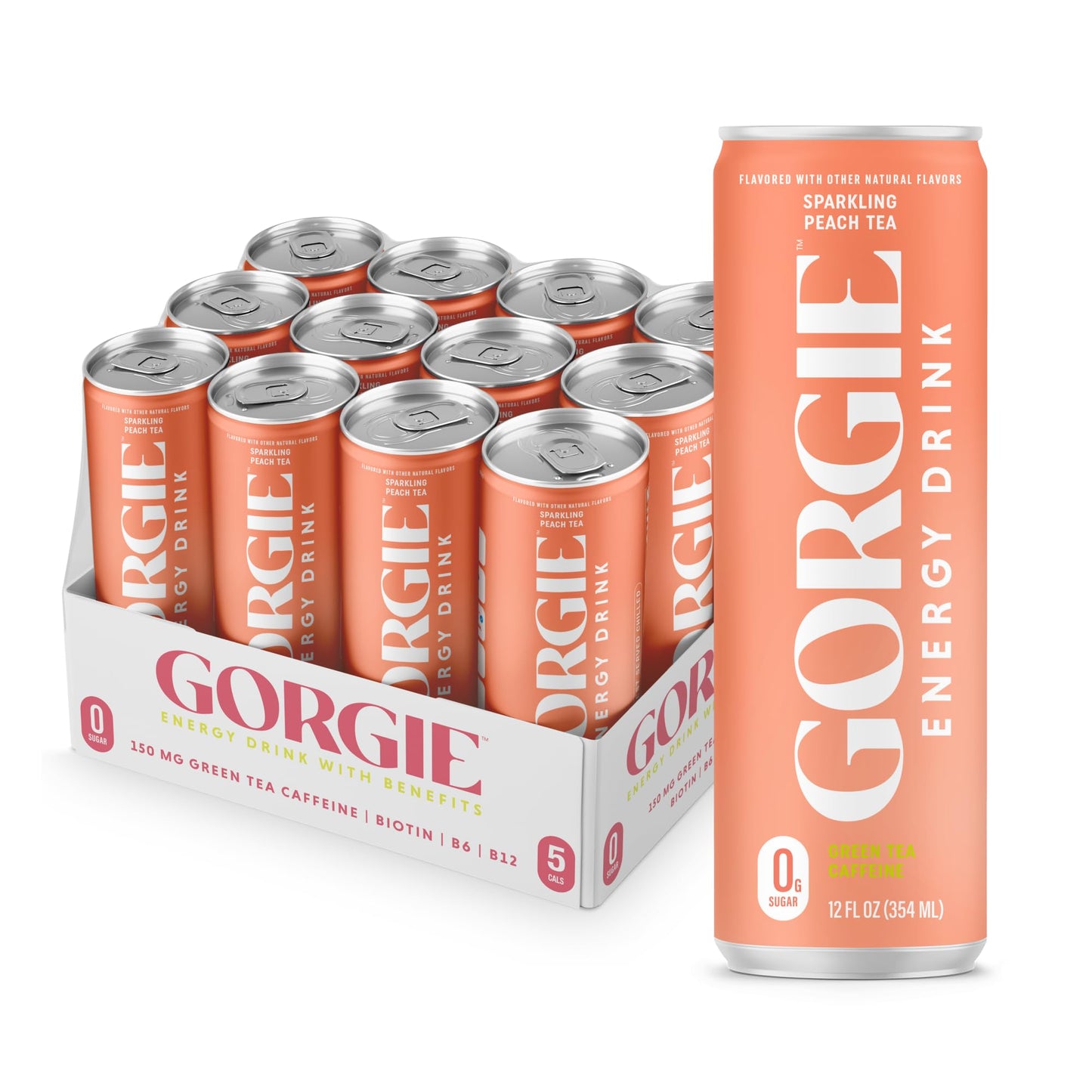 GORGIE Bestsellers Variety, Sugar-Free Natural Energy Drink Sparkling, Healthy Energy Drinks - Green Tea, Biotin, B Vitamins -150mg Caffeine, Vegan, & Low Calorie (Pack of 12)