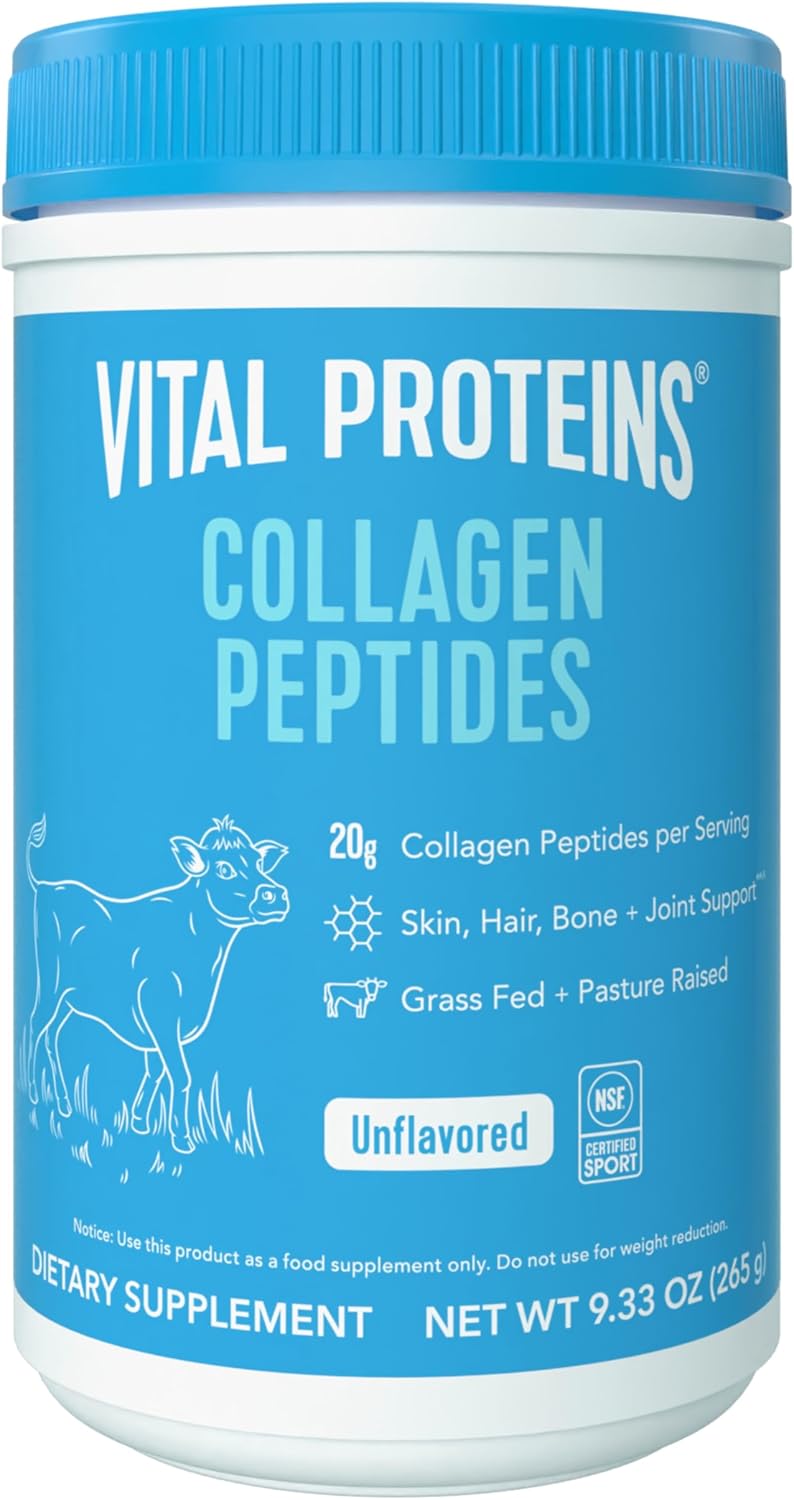 Vital Proteins Collagen Peptides Powder - Grass Fed Collagen Peptides for Hair, Nail, Skin, Bone & Joint Health, Unflavored, 9.33oz