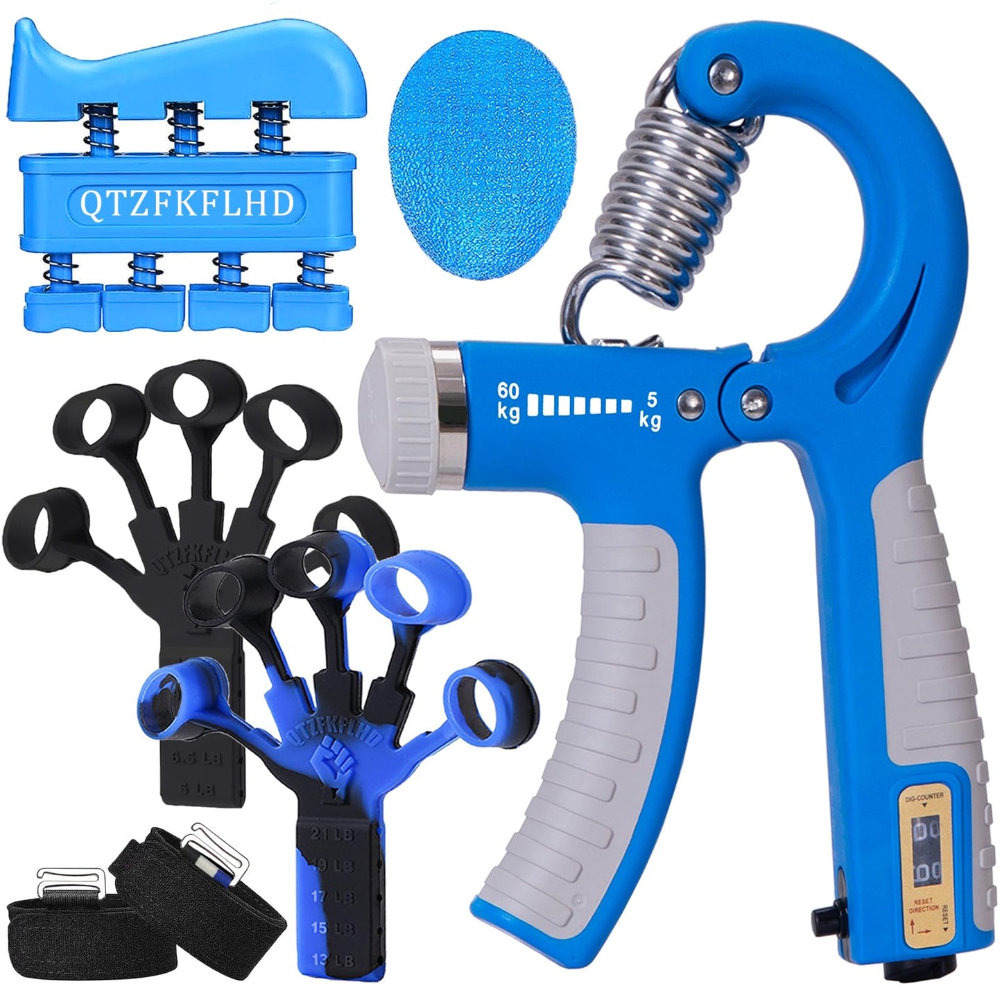 Grip Strength Trainer with Forearm Strengthener, Hand Grip Strengthener, Hand Extension Exerciser, Stress Relief Ball and Hand Grip Strengthener for Muscle Building and Injury Recover(5 PCS)