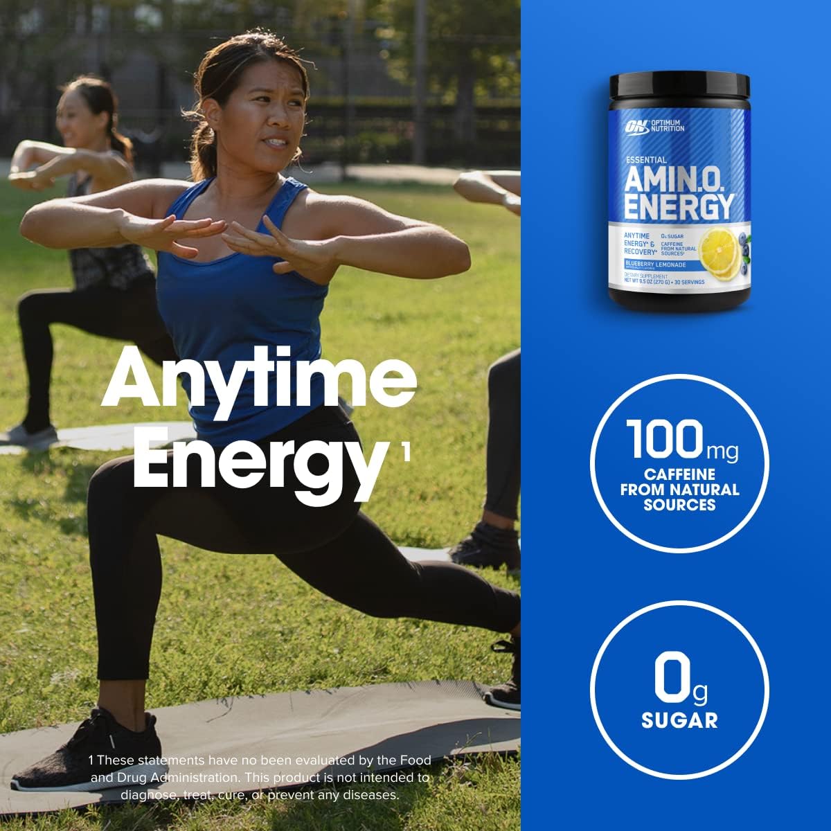Optimum Nutrition Amino Energy - Pre Workout with Green Tea, BCAA, Amino Acids, Keto Friendly, Green Coffee Extract, Energy Powder - Blue Raspberry, 30 Servings (Packaging May Vary)