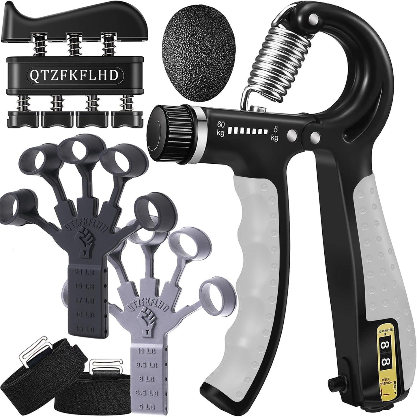 Grip Strength Trainer with Forearm Strengthener, Hand Grip Strengthener, Hand Extension Exerciser, Stress Relief Ball and Hand Grip Strengthener for Muscle Building and Injury Recover(5 PCS)