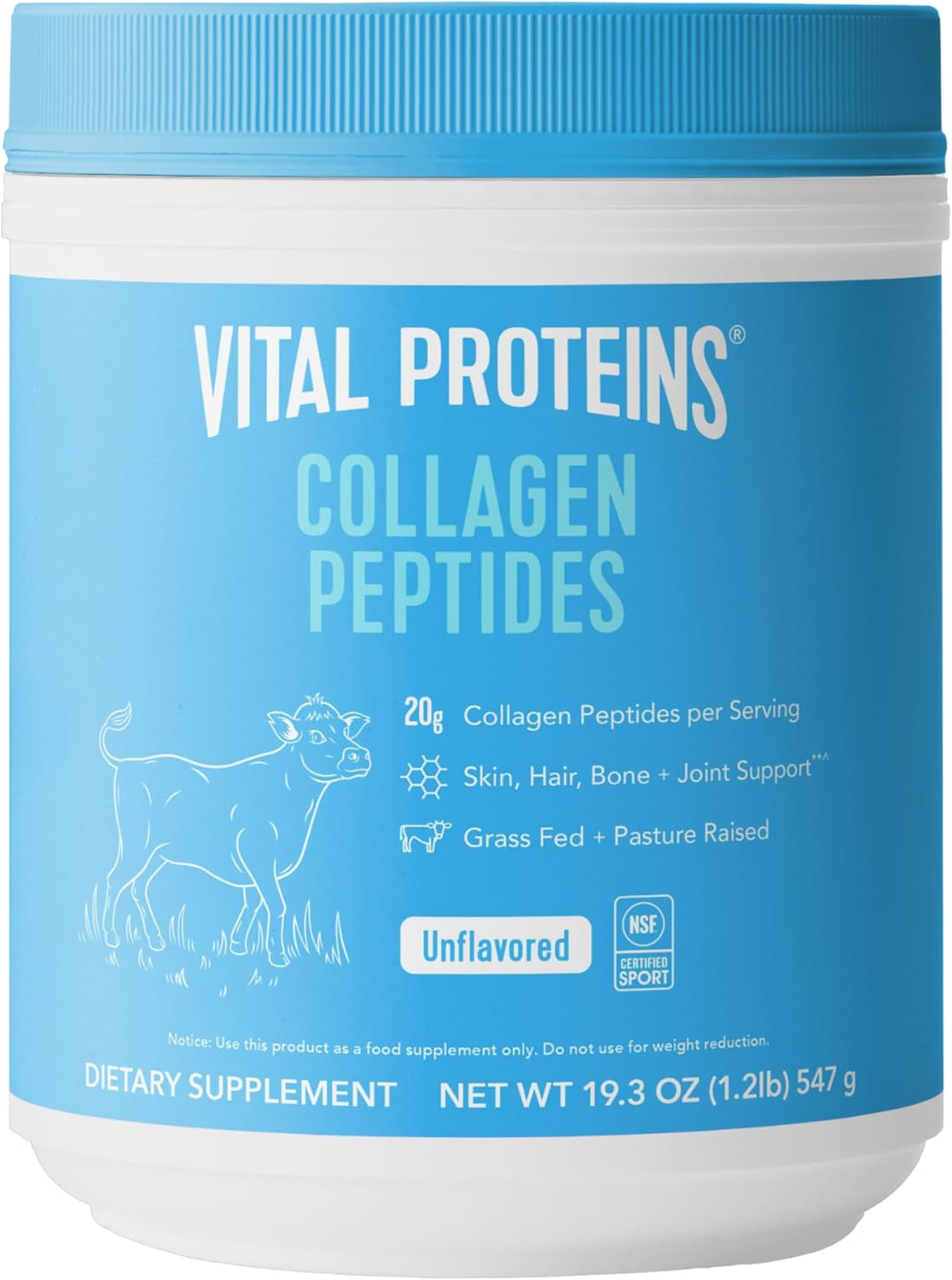 Vital Proteins Collagen Peptides Powder - Grass Fed Collagen Peptides for Hair, Nail, Skin, Bone & Joint Health, Unflavored, 9.33oz