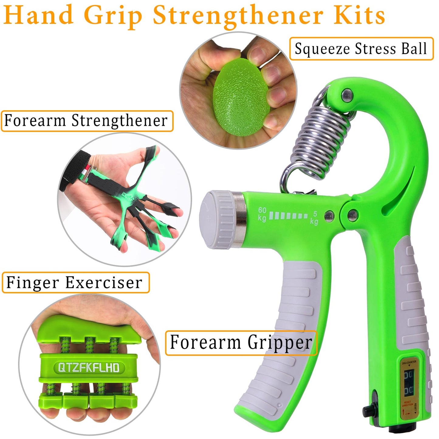 Grip Strength Trainer with Forearm Strengthener, Hand Grip Strengthener, Hand Extension Exerciser, Stress Relief Ball and Hand Grip Strengthener for Muscle Building and Injury Recover(5 PCS)