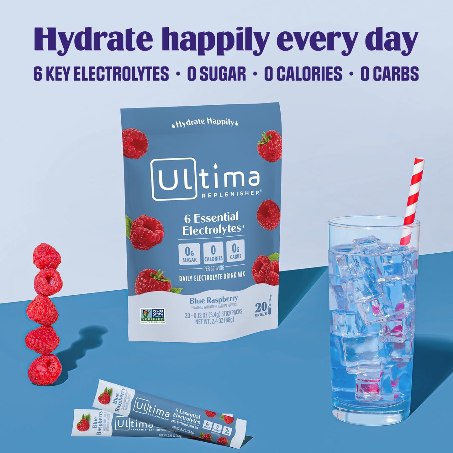Ultima Replenisher Daily Electrolyte Powder Drink Mix – Original Variety, 20 Stickpacks – Hydration Packets with 6 Electrolytes and Minerals – Keto Friendly, Vegan, Non-GMO and Sugar-Free