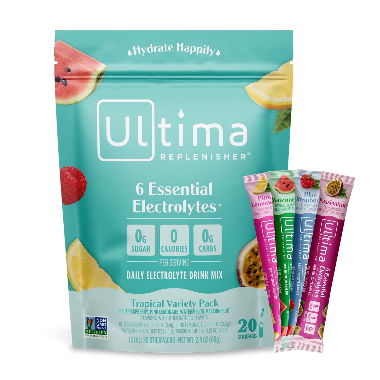 Ultima Replenisher Daily Electrolyte Powder Drink Mix – Original Variety, 20 Stickpacks – Hydration Packets with 6 Electrolytes and Minerals – Keto Friendly, Vegan, Non-GMO and Sugar-Free