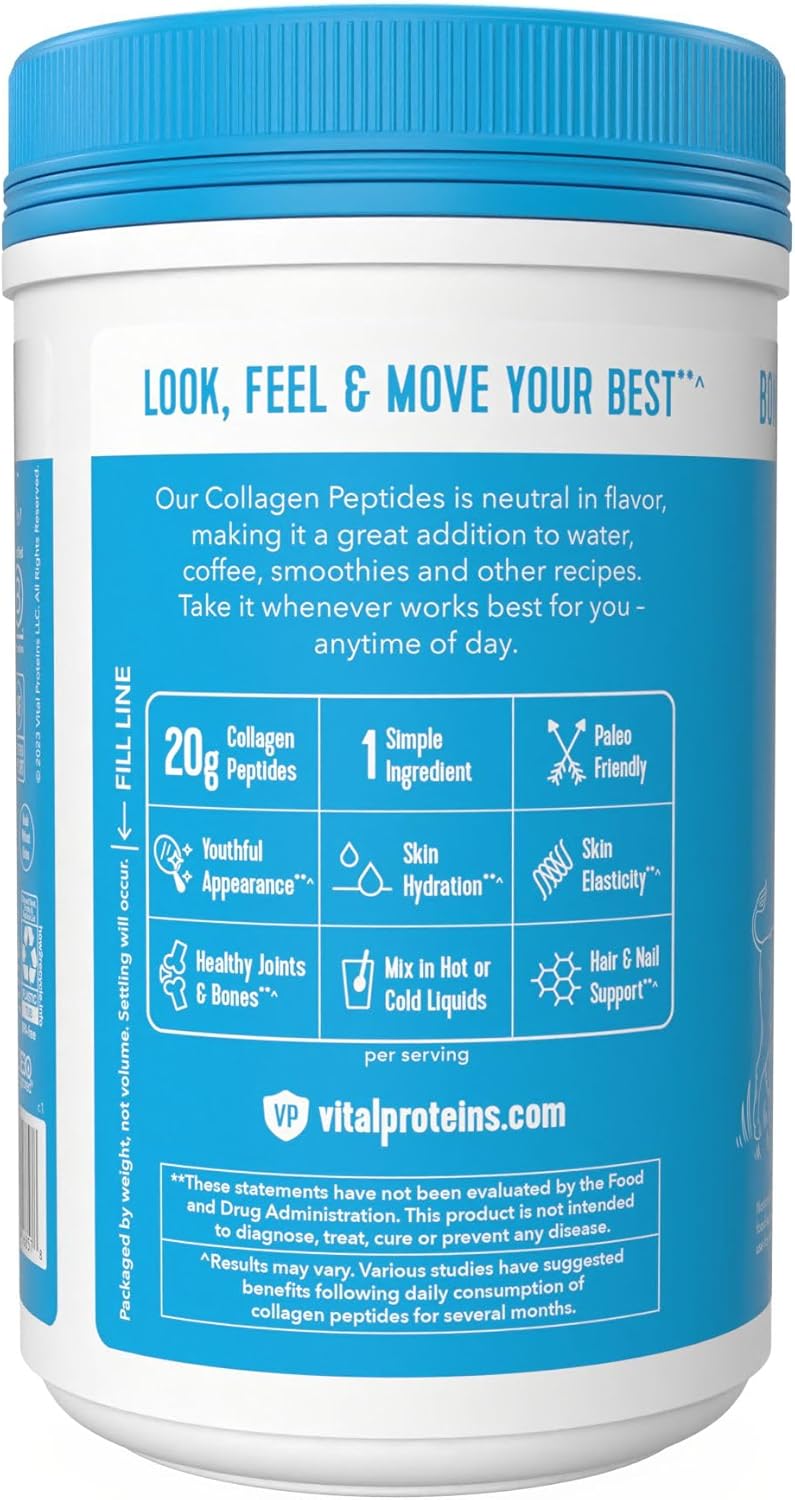 Vital Proteins Collagen Peptides Powder - Grass Fed Collagen Peptides for Hair, Nail, Skin, Bone & Joint Health, Unflavored, 9.33oz