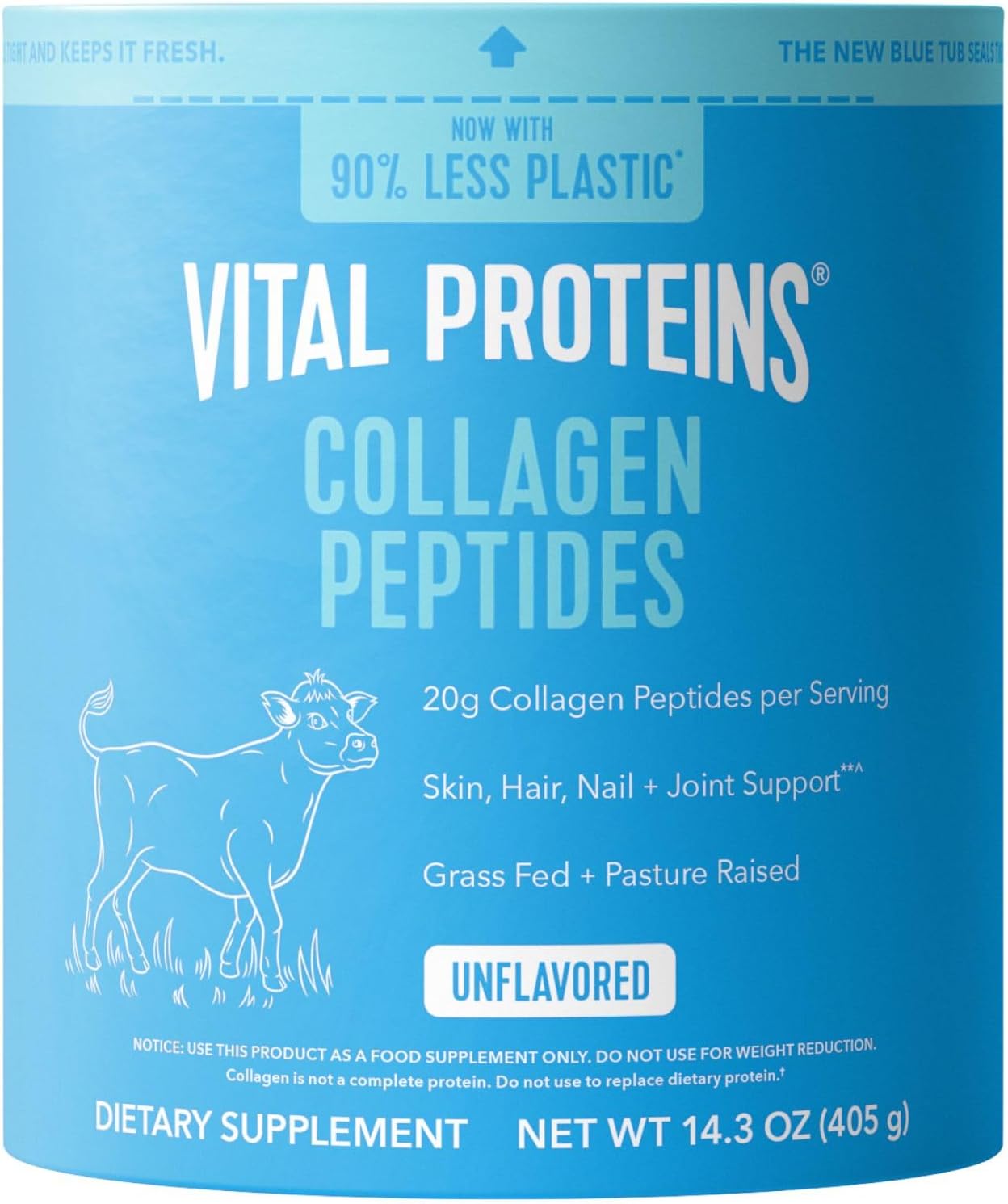 Vital Proteins Collagen Peptides Powder - Grass Fed Collagen Peptides for Hair, Nail, Skin, Bone & Joint Health, Unflavored, 9.33oz