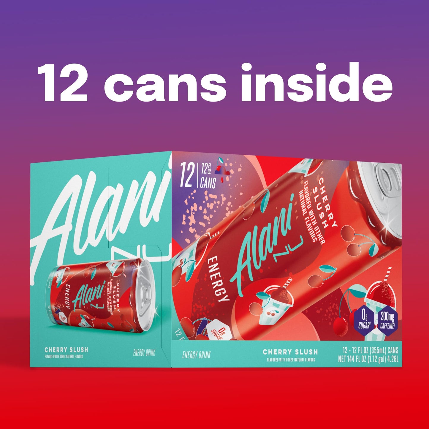 Alani Nu VARIETY PACK CHERRY TWIST, PINK SLUSH, ORANGE KISS Sugar Free, Low Calorie Energy Drinks, 200mg Caffeine, Biotin B Vitamins, Zero Sugar, 10 Calories, 12 Fl Oz Cans, 12 Pack