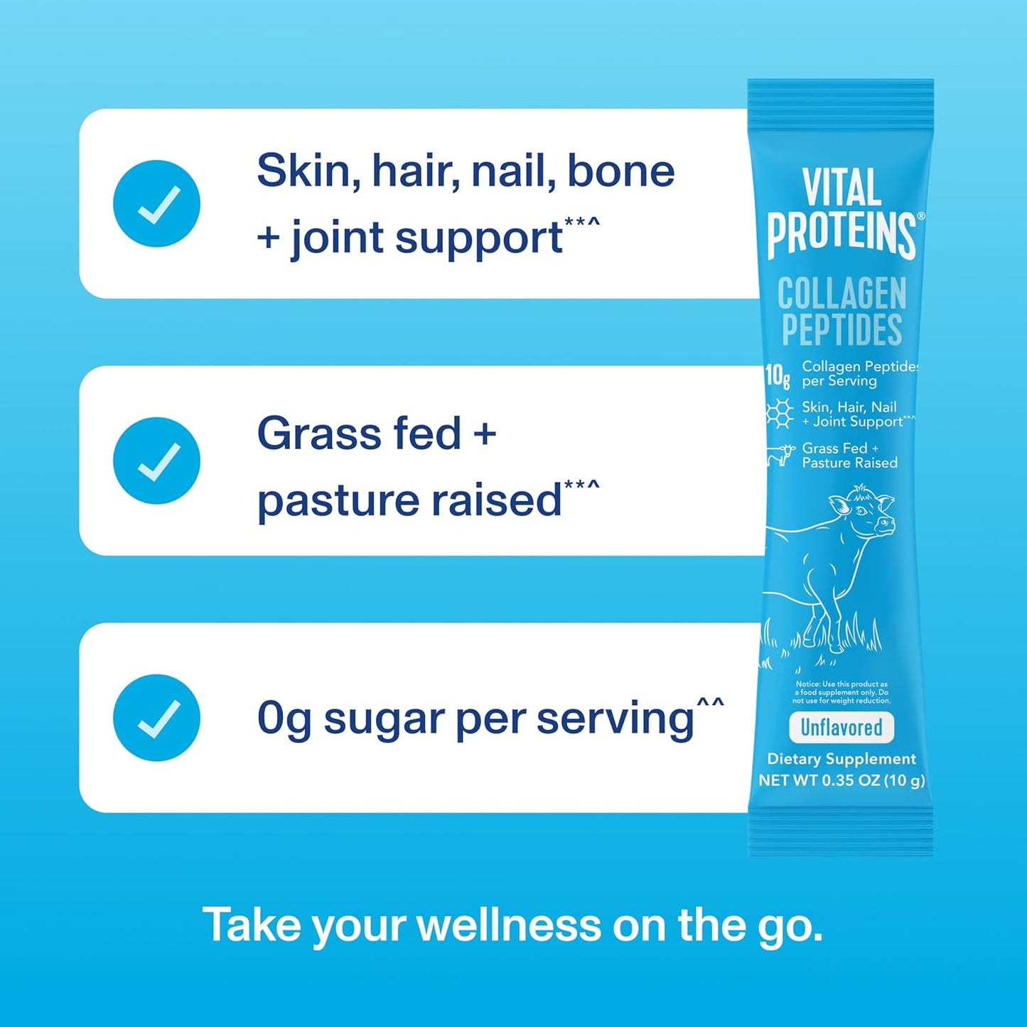 Vital Proteins Collagen Peptides Powder - Grass Fed Collagen Peptides for Hair, Nail, Skin, Bone & Joint Health, Unflavored, 9.33oz