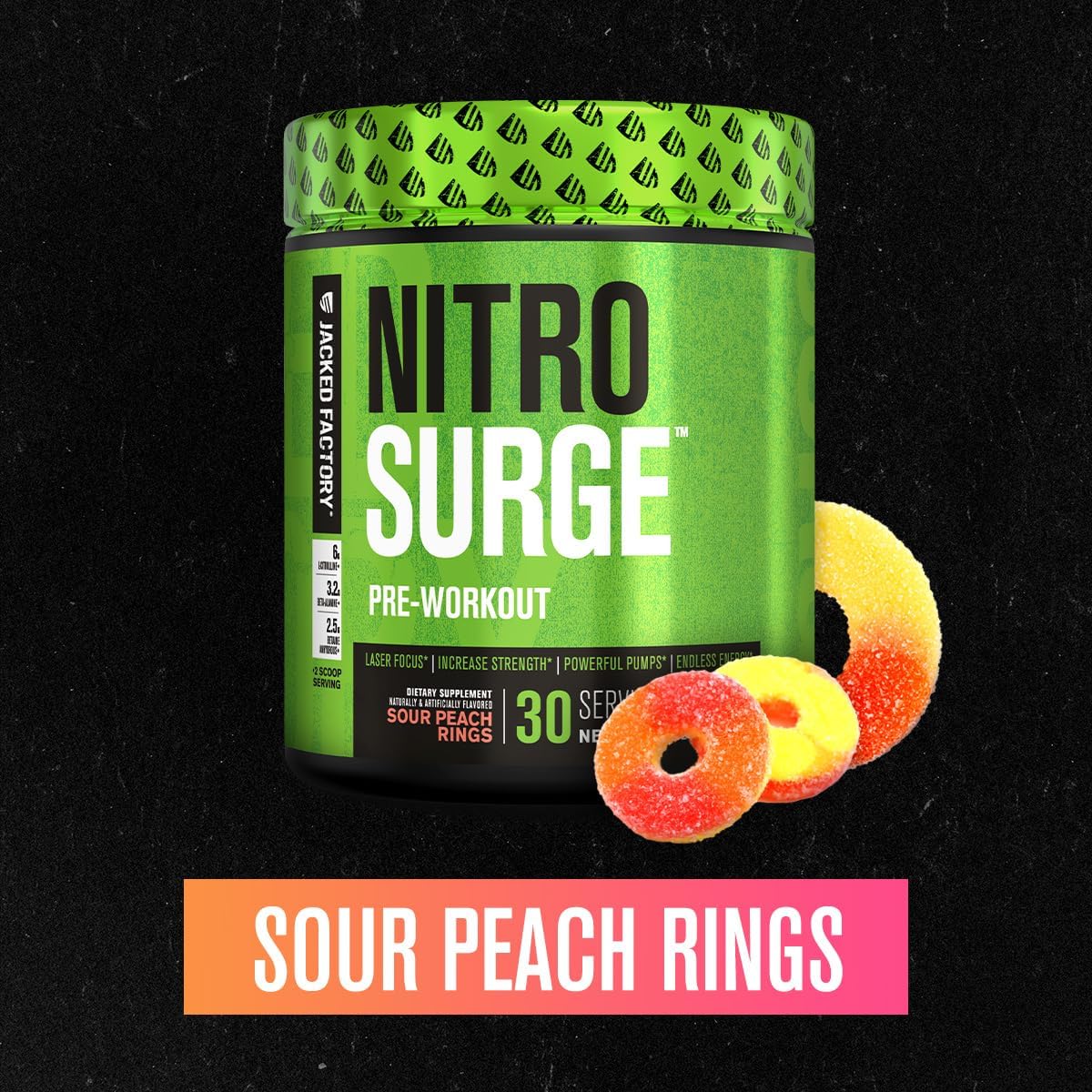 Jacked Factory NITROSURGE Pre Workout Supplement - for Energy, Instant Strength Gains, Clear Focus, Intense Pumps - Nitric Oxide Booster & Preworkout Powder with Beta Alanine - 30 Servings, Pineapple