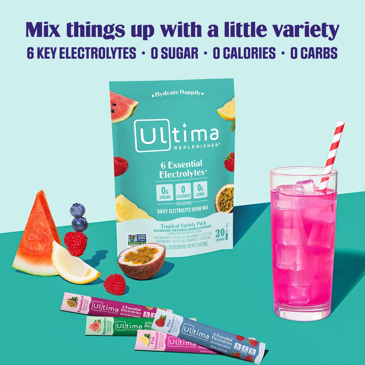 Ultima Replenisher Daily Electrolyte Powder Drink Mix – Original Variety, 20 Stickpacks – Hydration Packets with 6 Electrolytes and Minerals – Keto Friendly, Vegan, Non-GMO and Sugar-Free