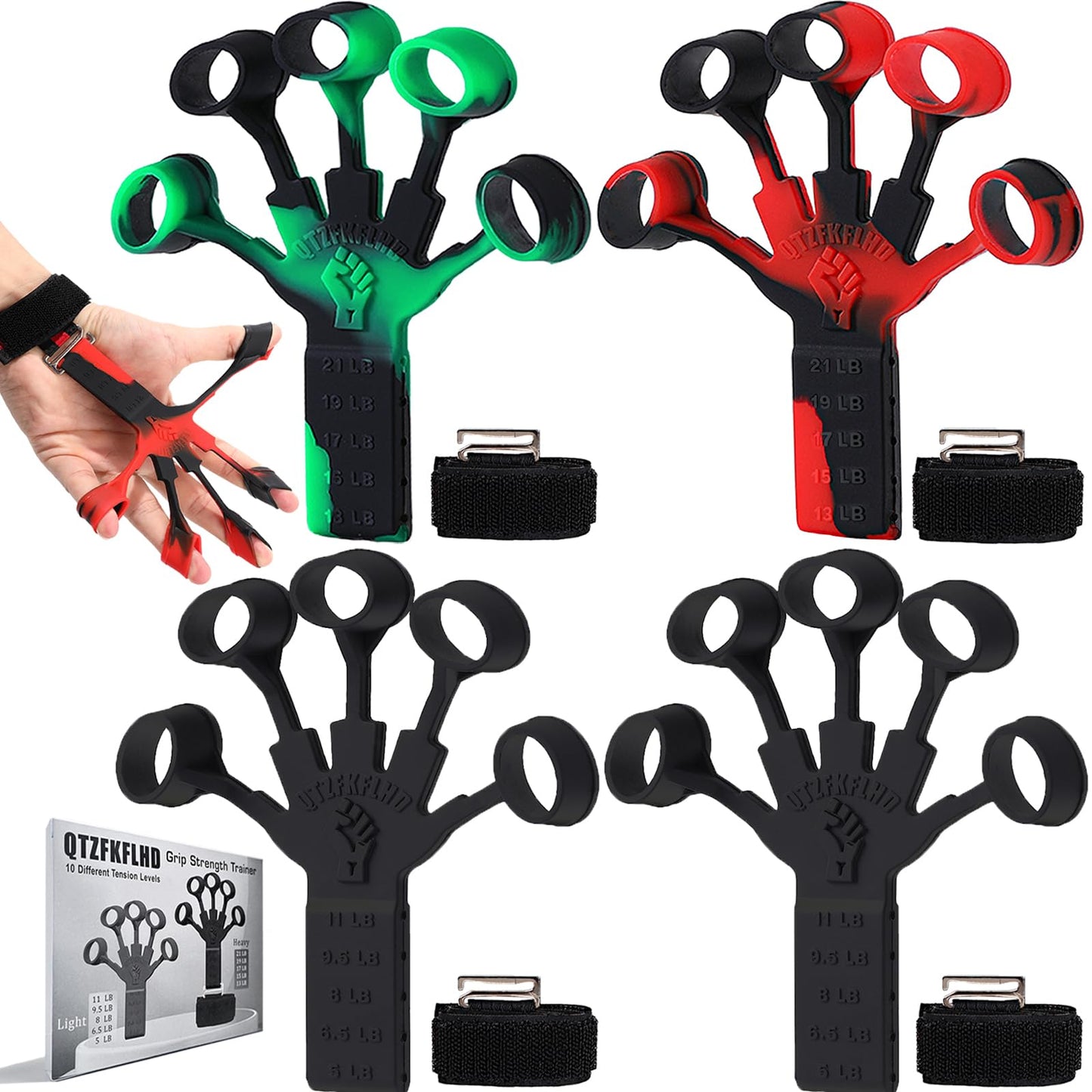 Grip Strength Trainer with Forearm Strengthener, Hand Grip Strengthener, Hand Extension Exerciser, Stress Relief Ball and Hand Grip Strengthener for Muscle Building and Injury Recover(5 PCS)