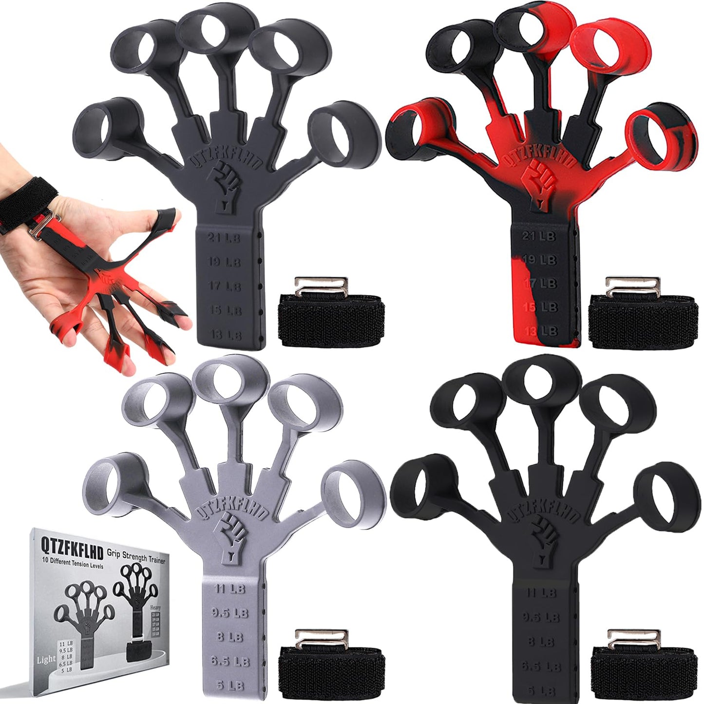 Grip Strength Trainer with Forearm Strengthener, Hand Grip Strengthener, Hand Extension Exerciser, Stress Relief Ball and Hand Grip Strengthener for Muscle Building and Injury Recover(5 PCS)