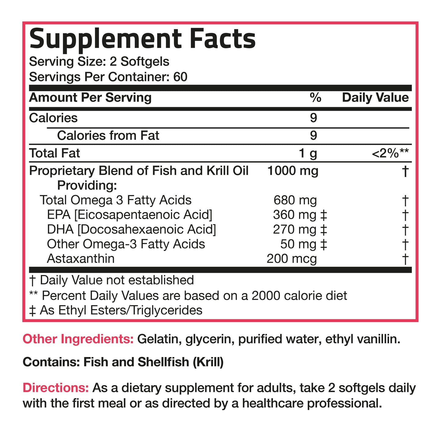 Omega-3 Fish + Krill Oil 1000MG Support Heart, Joint, Brain & Eye Health - Heavy Metal Tested - NON-GMO, 120 Softgels (60 Servings)