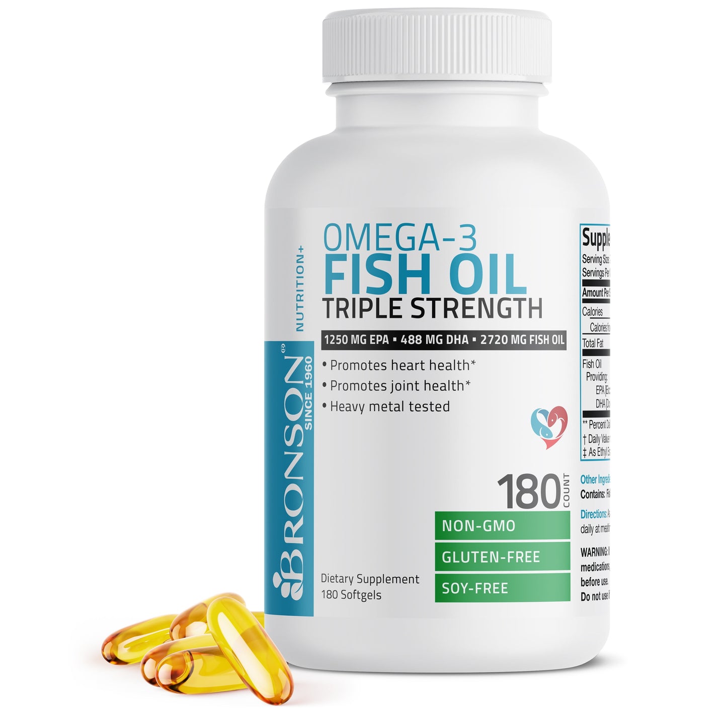 Omega 3 Fish Oil Triple Strength 2720Mg - High EPA & DHA - Heavy Metal Tested Non GMO Gluten Free Soy Free, 180 Softgels