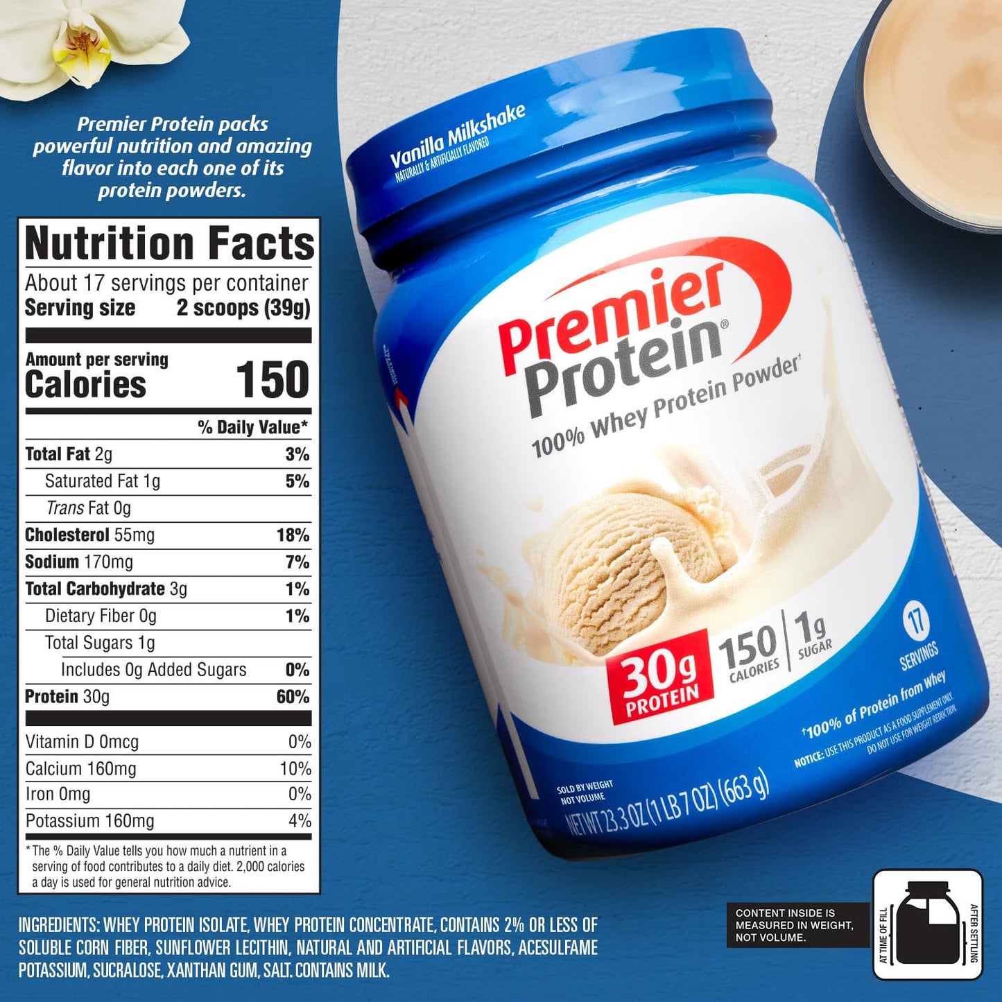 Premier Protein Powder, Chocolate Milkshake, 30g Protein, 1g Sugar, 100% Whey Protein, Keto Friendly, No Soy Ingredients, Gluten Free, 17 Servings, 24.5 Ounce (Pack of 1)