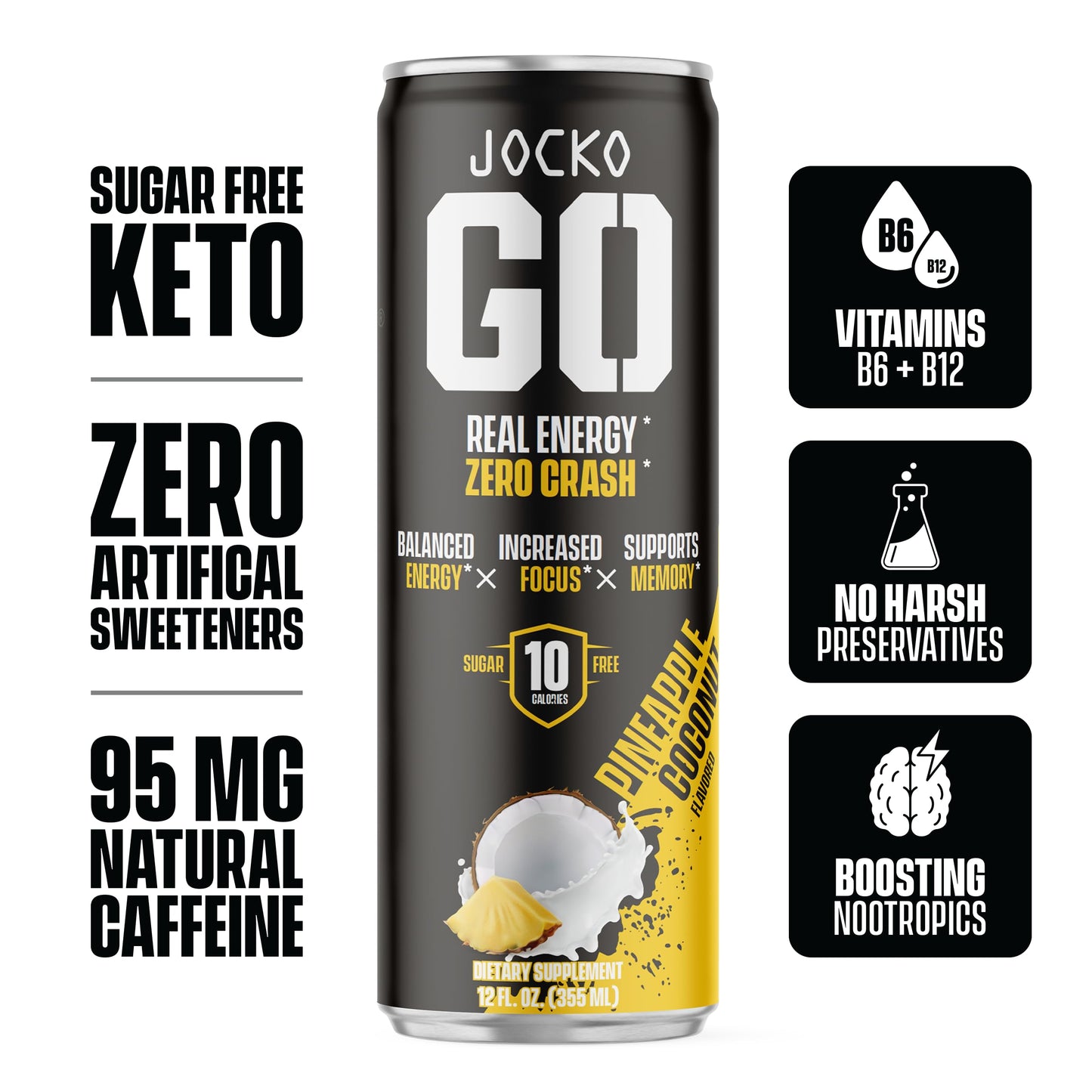 Jocko GO Energy Drink (Afterburner Orange) - KETO, Vitamin B12, Vitamin B6, Electrolytes, L Theanine, Magnesium- All Natural Energy Boost, Sugar Free Nootropic Monk Fruit Blend - 12 Pack