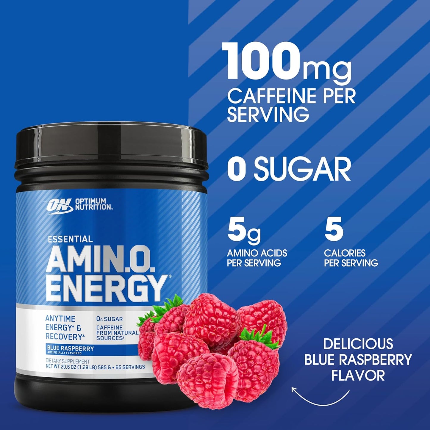 Optimum Nutrition Amino Energy - Pre Workout with Green Tea, BCAA, Amino Acids, Keto Friendly, Green Coffee Extract, Energy Powder - Blue Raspberry, 30 Servings (Packaging May Vary)
