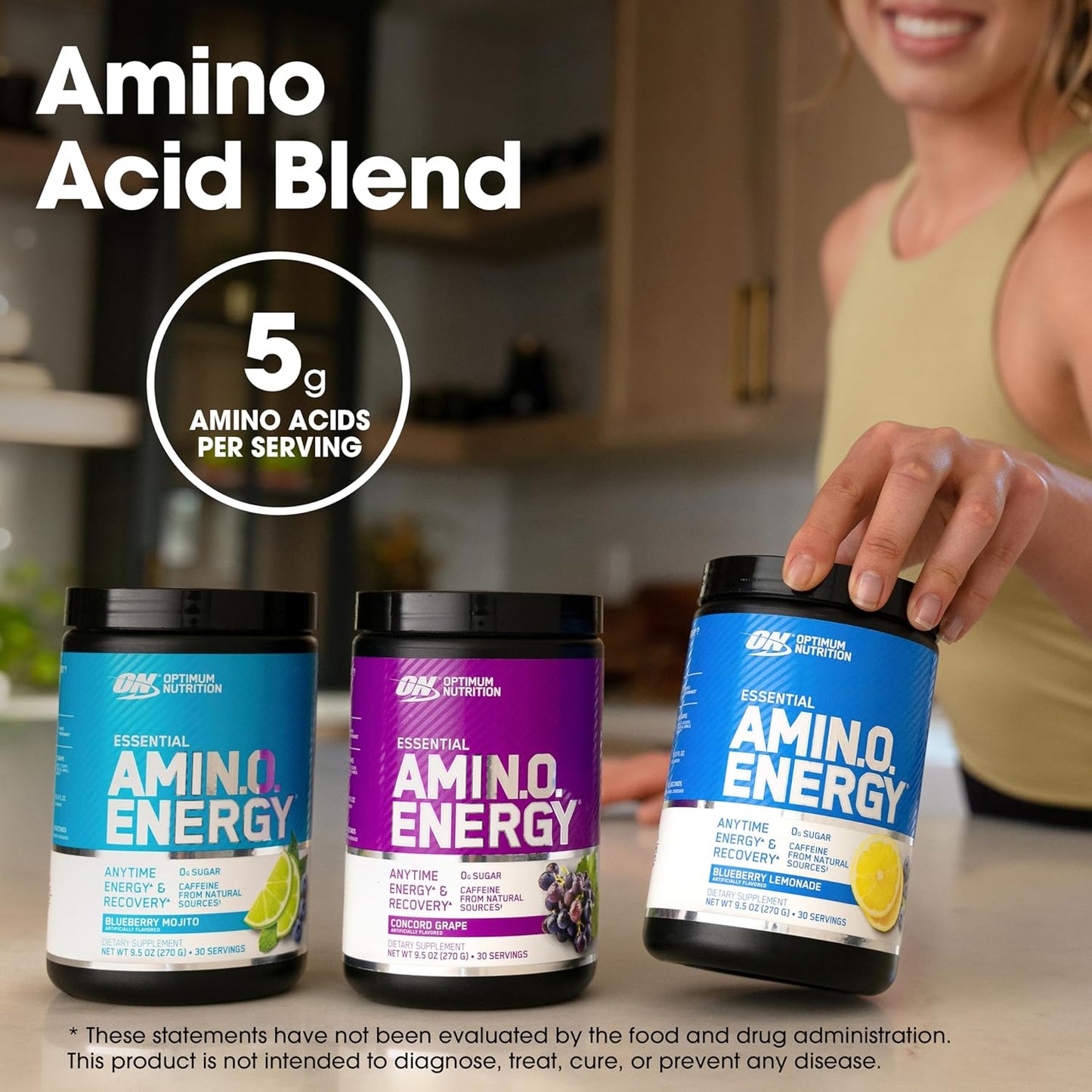Optimum Nutrition Amino Energy - Pre Workout with Green Tea, BCAA, Amino Acids, Keto Friendly, Green Coffee Extract, Energy Powder - Blue Raspberry, 30 Servings (Packaging May Vary)