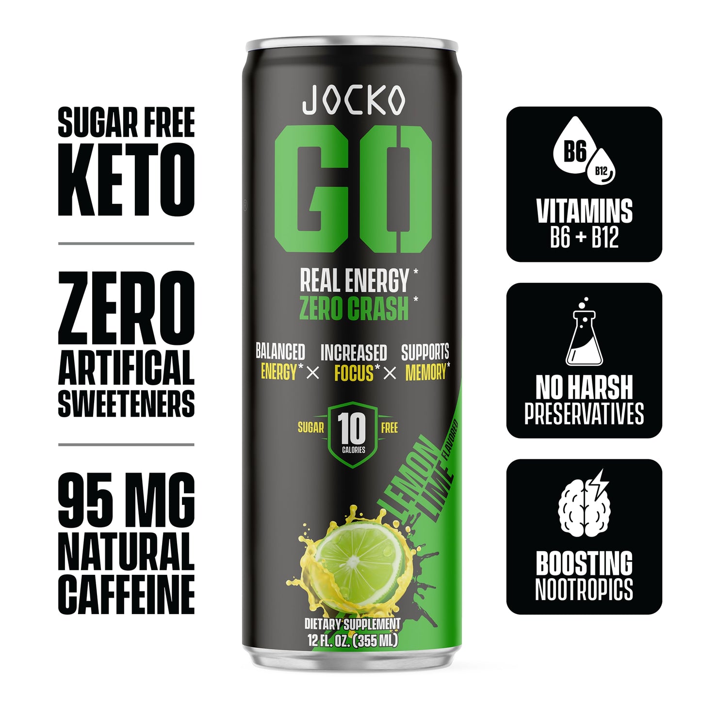 Jocko GO Energy Drink (Afterburner Orange) - KETO, Vitamin B12, Vitamin B6, Electrolytes, L Theanine, Magnesium- All Natural Energy Boost, Sugar Free Nootropic Monk Fruit Blend - 12 Pack