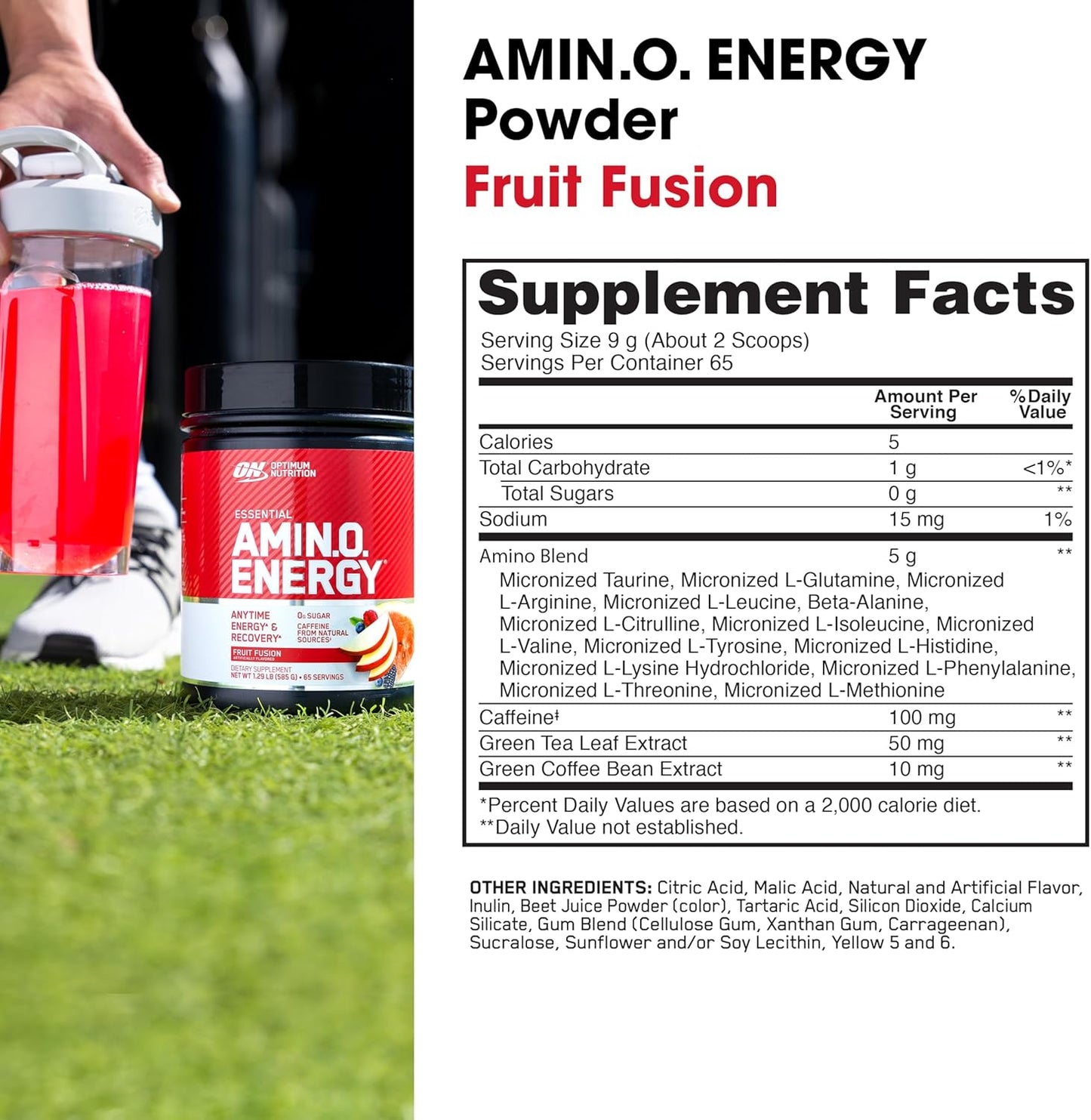Optimum Nutrition Amino Energy - Pre Workout with Green Tea, BCAA, Amino Acids, Keto Friendly, Green Coffee Extract, Energy Powder - Blue Raspberry, 30 Servings (Packaging May Vary)