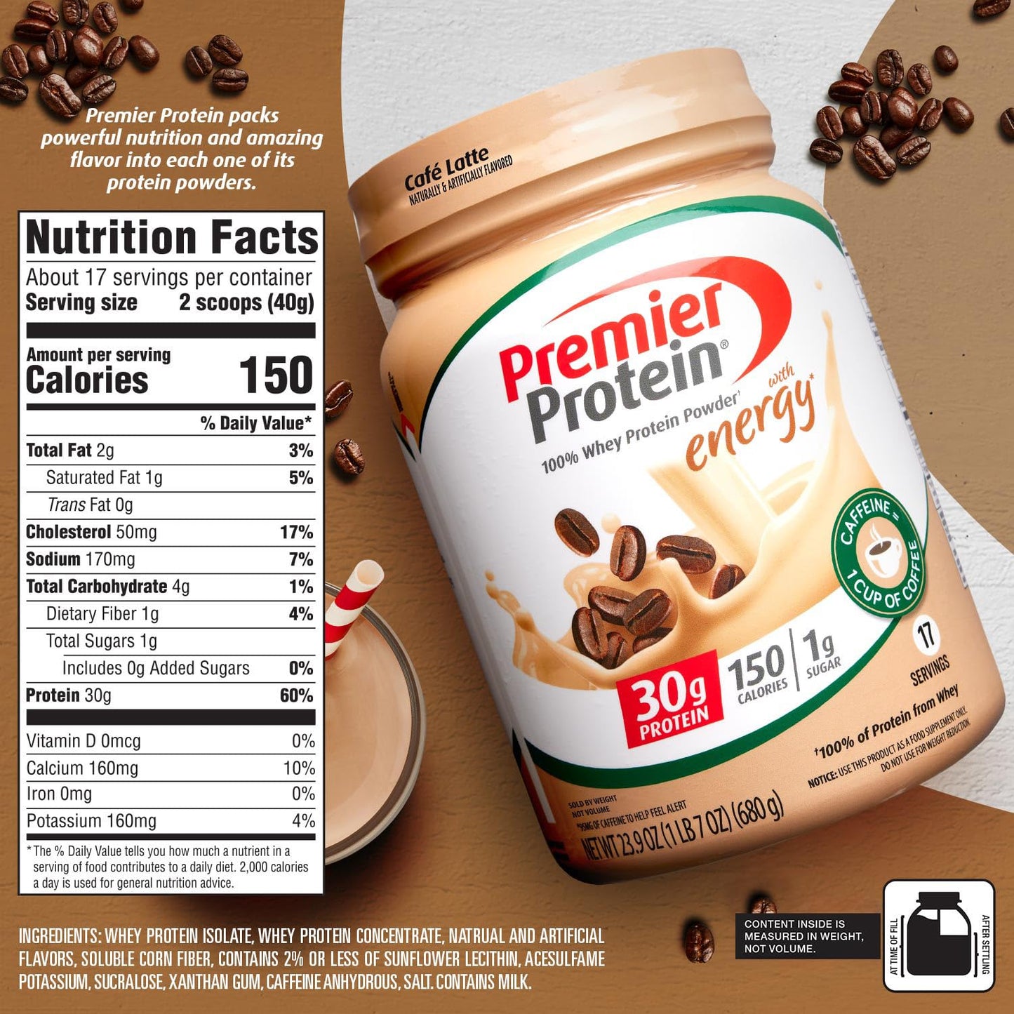 Premier Protein Powder, Chocolate Milkshake, 30g Protein, 1g Sugar, 100% Whey Protein, Keto Friendly, No Soy Ingredients, Gluten Free, 17 Servings, 24.5 Ounce (Pack of 1)