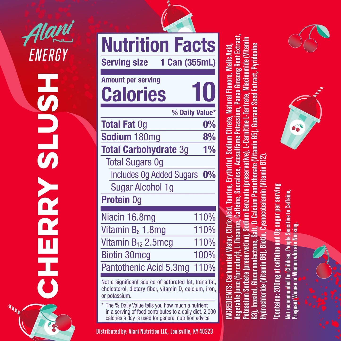 Alani Nu VARIETY PACK CHERRY TWIST, PINK SLUSH, ORANGE KISS Sugar Free, Low Calorie Energy Drinks, 200mg Caffeine, Biotin B Vitamins, Zero Sugar, 10 Calories, 12 Fl Oz Cans, 12 Pack
