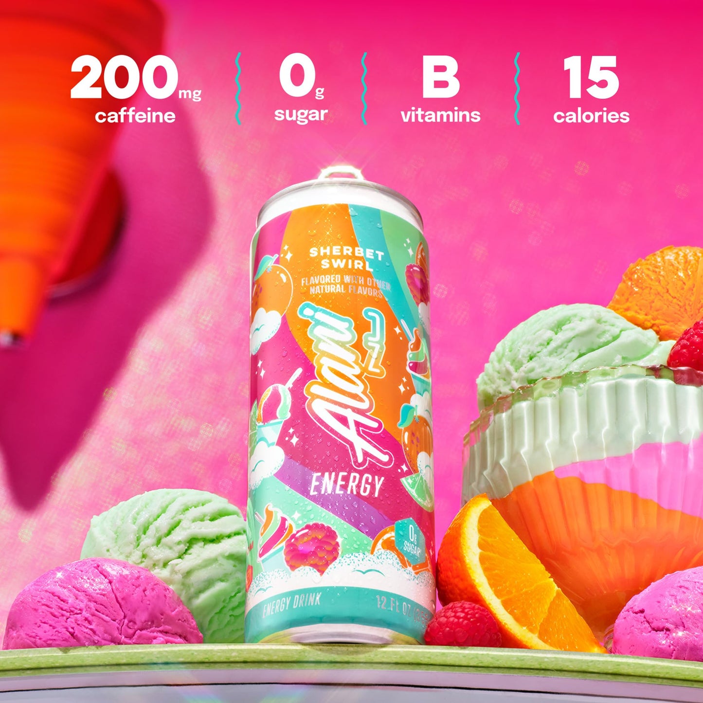Alani Nu VARIETY PACK CHERRY TWIST, PINK SLUSH, ORANGE KISS Sugar Free, Low Calorie Energy Drinks, 200mg Caffeine, Biotin B Vitamins, Zero Sugar, 10 Calories, 12 Fl Oz Cans, 12 Pack