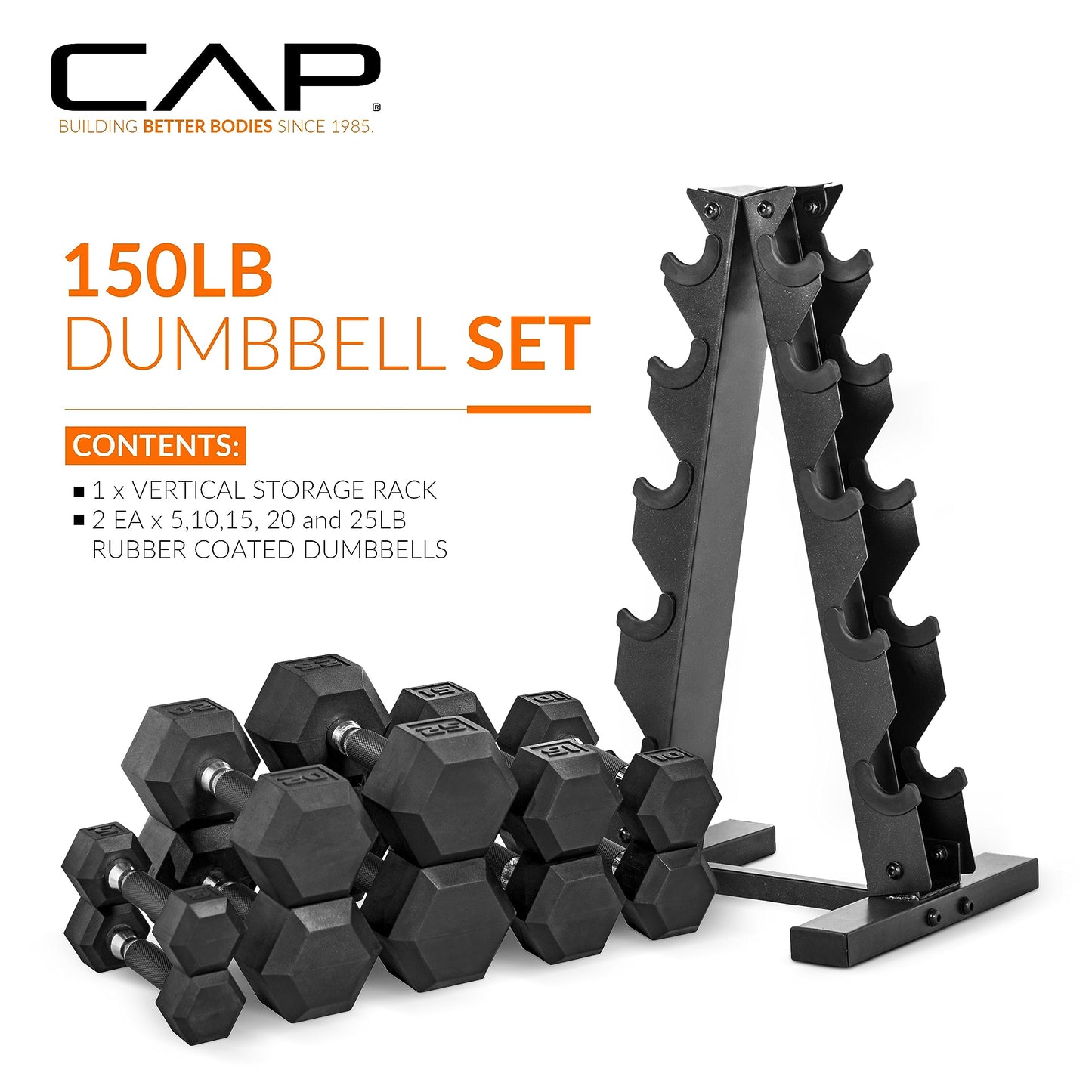 CAP Barbell Dumbbell Set with Rack | Multiple Options in 150lbs and 210lbs