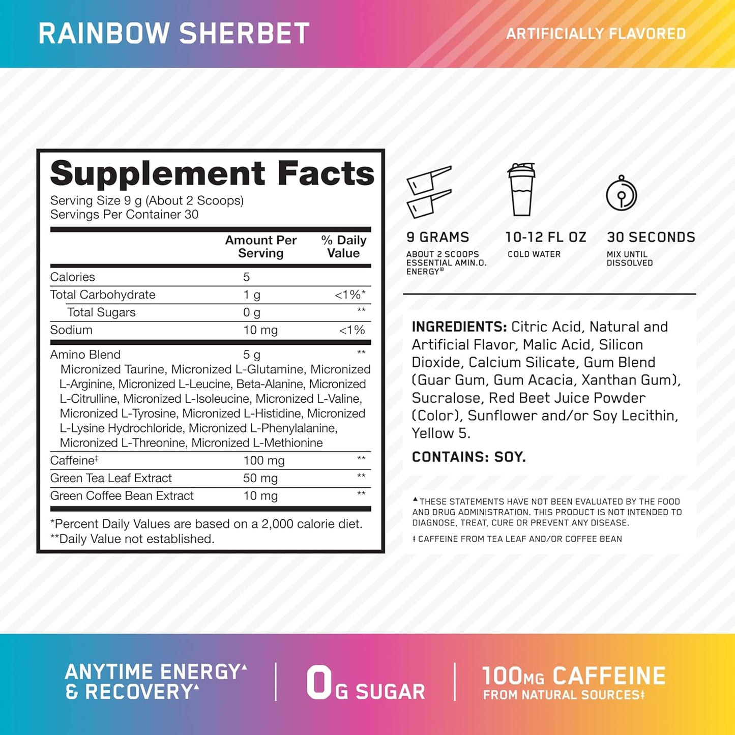 Optimum Nutrition Amino Energy - Pre Workout with Green Tea, BCAA, Amino Acids, Keto Friendly, Green Coffee Extract, Energy Powder - Blue Raspberry, 30 Servings (Packaging May Vary)