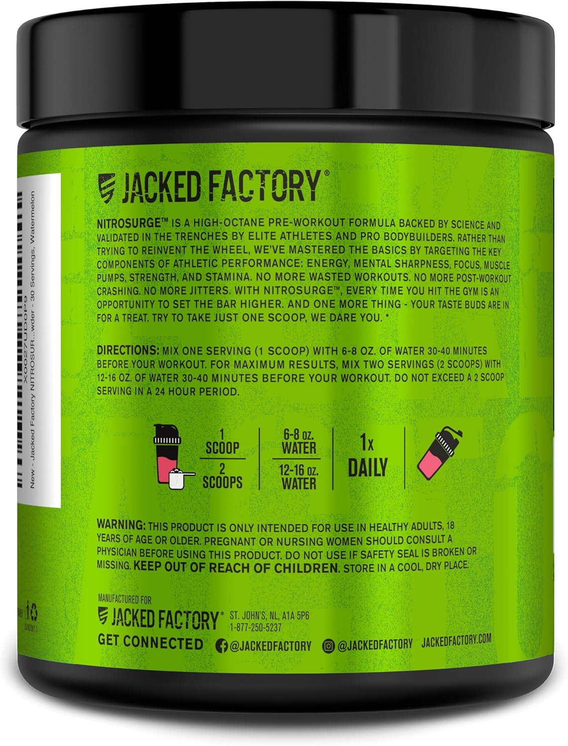 Jacked Factory NITROSURGE Pre Workout Supplement - for Energy, Instant Strength Gains, Clear Focus, Intense Pumps - Nitric Oxide Booster & Preworkout Powder with Beta Alanine - 30 Servings, Pineapple