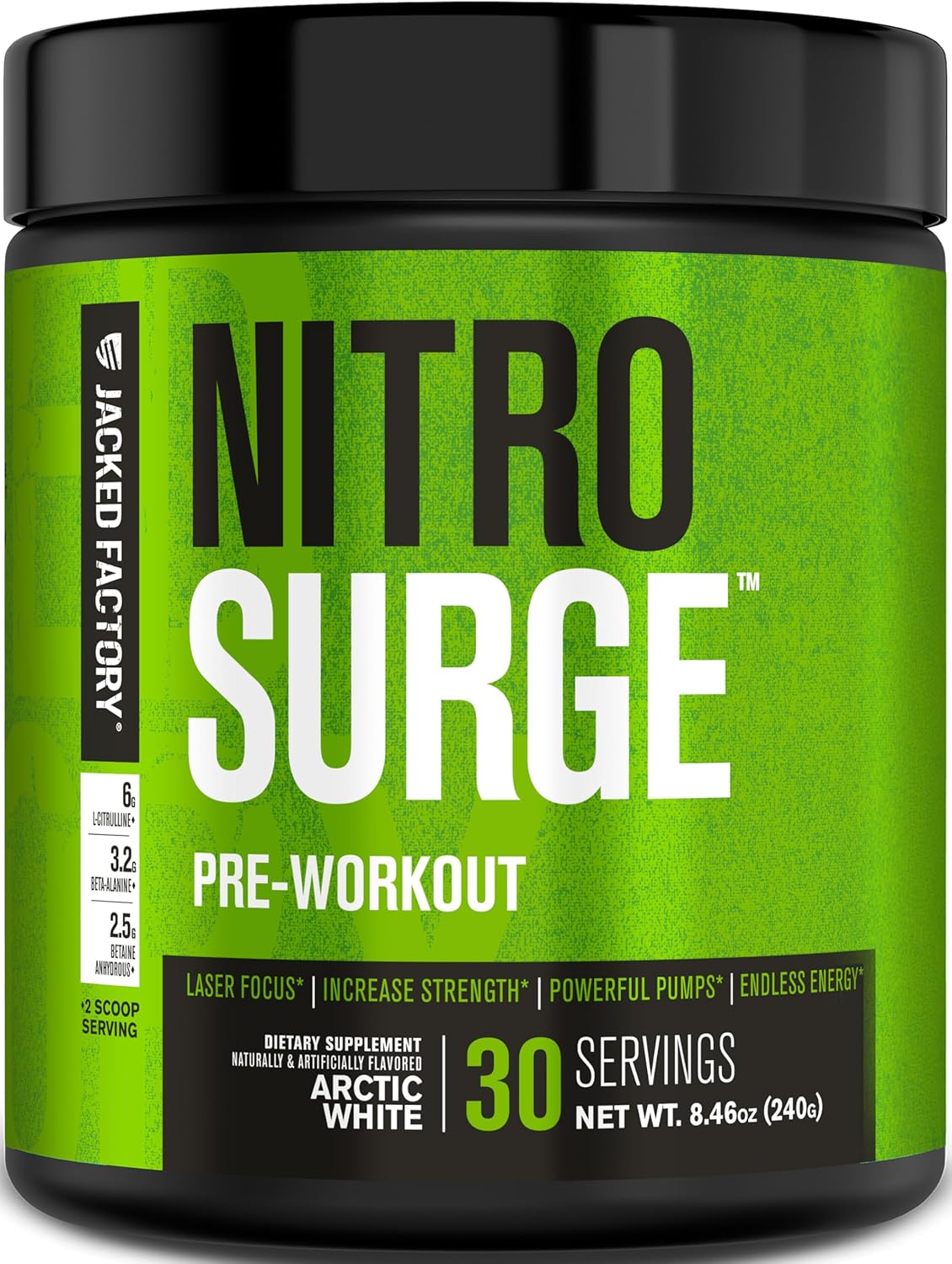 Jacked Factory NITROSURGE Pre Workout Supplement - for Energy, Instant Strength Gains, Clear Focus, Intense Pumps - Nitric Oxide Booster & Preworkout Powder with Beta Alanine - 30 Servings, Pineapple