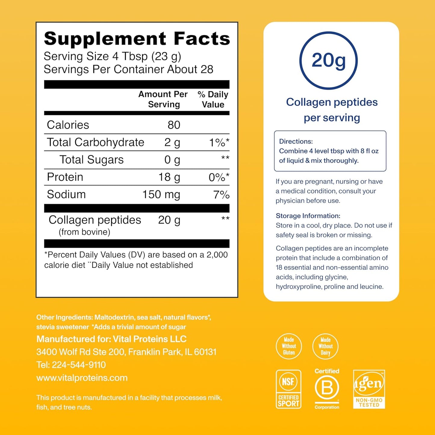 Vital Proteins Collagen Peptides Powder - Grass Fed Collagen Peptides for Hair, Nail, Skin, Bone & Joint Health, Unflavored, 9.33oz