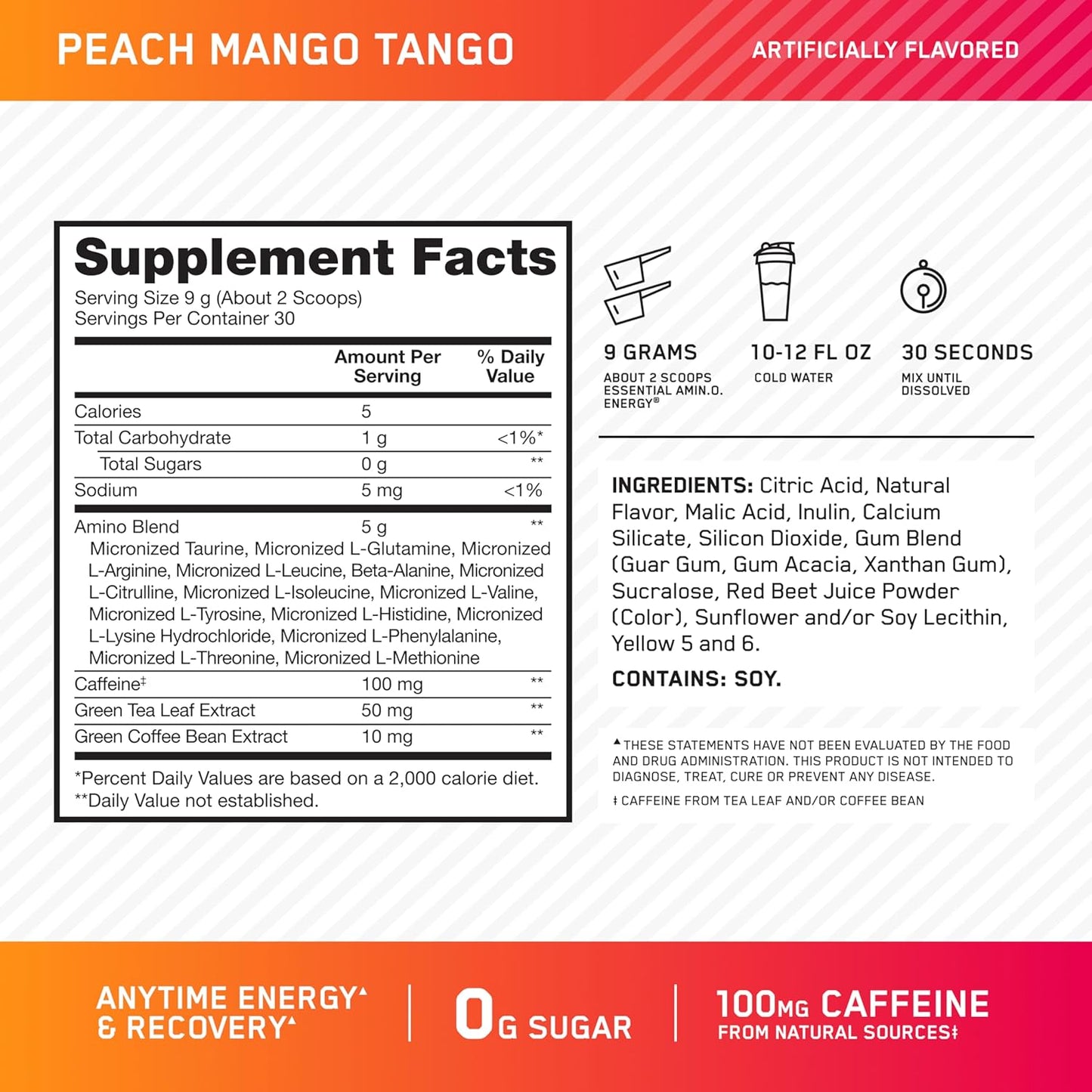 Optimum Nutrition Amino Energy - Pre Workout with Green Tea, BCAA, Amino Acids, Keto Friendly, Green Coffee Extract, Energy Powder - Blue Raspberry, 30 Servings (Packaging May Vary)