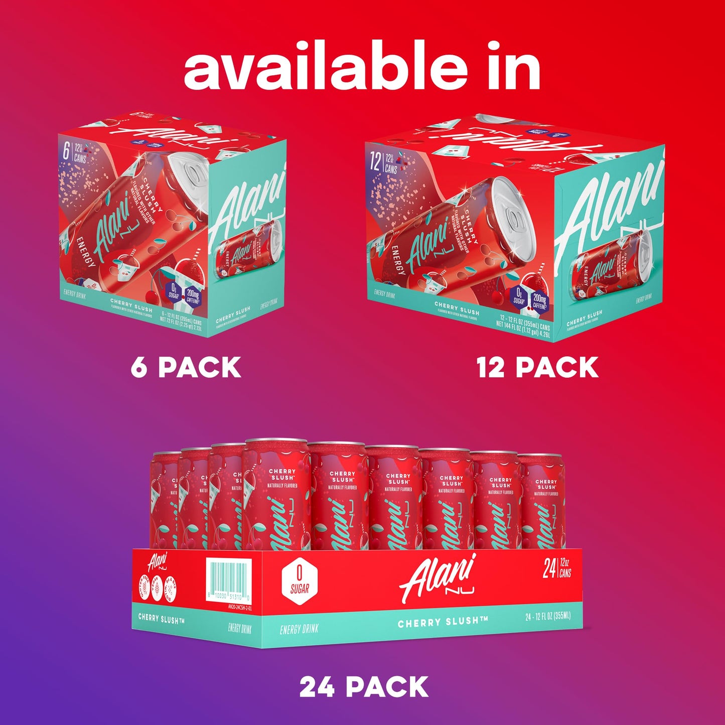 Alani Nu VARIETY PACK CHERRY TWIST, PINK SLUSH, ORANGE KISS Sugar Free, Low Calorie Energy Drinks, 200mg Caffeine, Biotin B Vitamins, Zero Sugar, 10 Calories, 12 Fl Oz Cans, 12 Pack