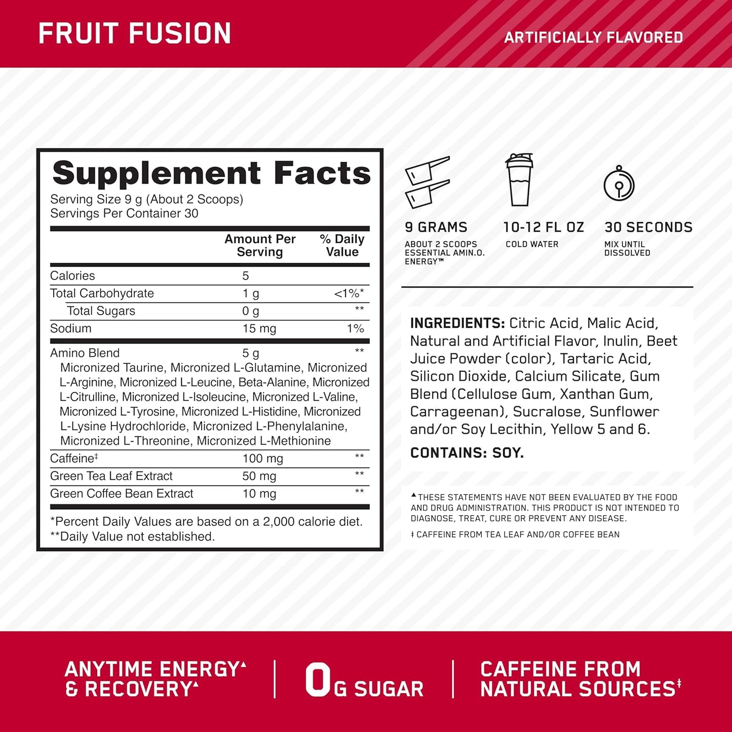 Optimum Nutrition Amino Energy - Pre Workout with Green Tea, BCAA, Amino Acids, Keto Friendly, Green Coffee Extract, Energy Powder - Blue Raspberry, 30 Servings (Packaging May Vary)