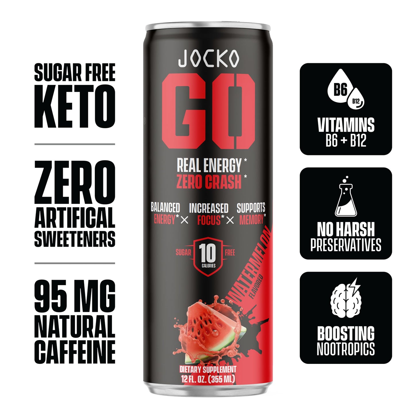 Jocko GO Energy Drink (Afterburner Orange) - KETO, Vitamin B12, Vitamin B6, Electrolytes, L Theanine, Magnesium- All Natural Energy Boost, Sugar Free Nootropic Monk Fruit Blend - 12 Pack