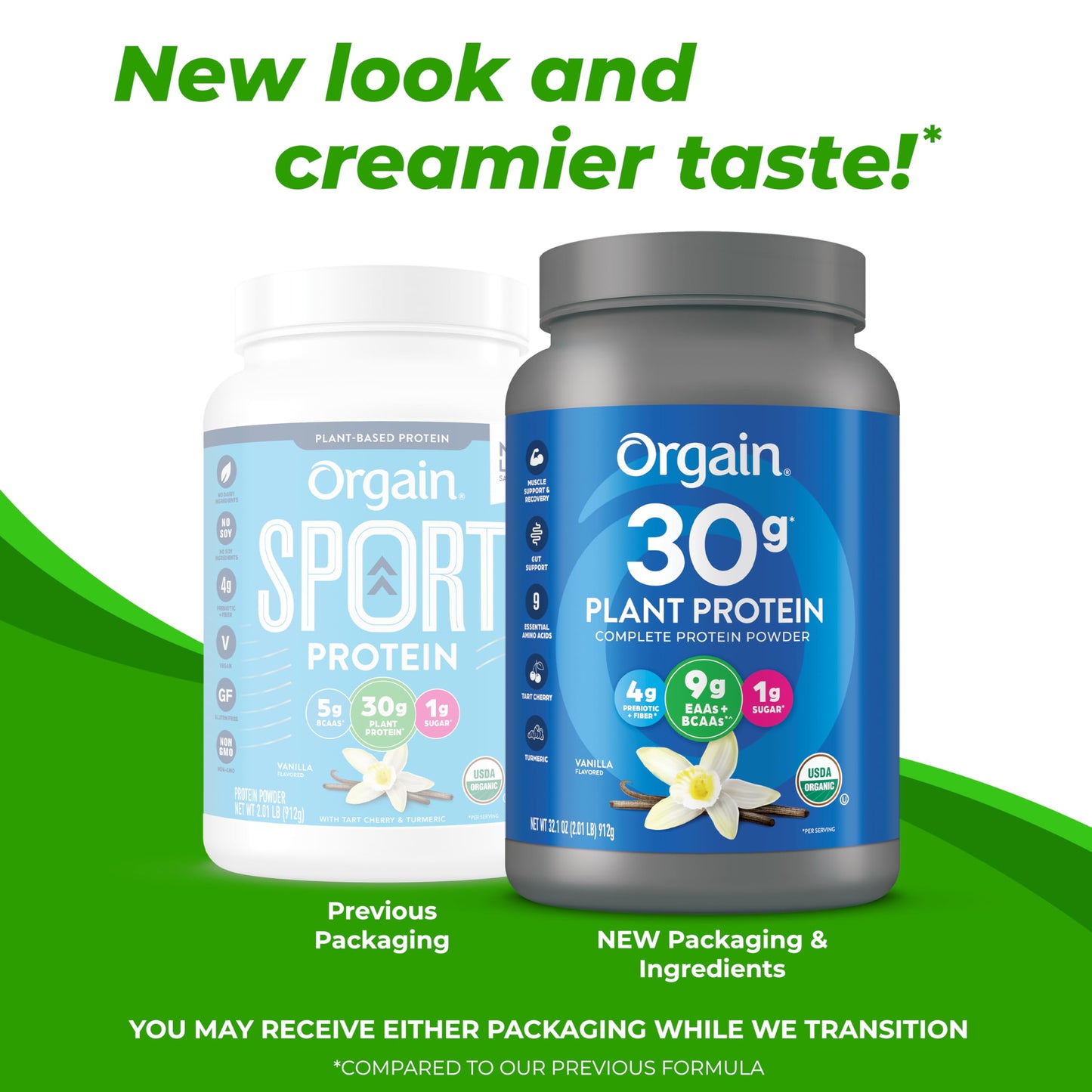 Orgain Organic 30g Vegan Protein Powder, Vanilla, 9g EAAs + BCAAs, Plant Protein, 4g Prebiotic + Fiber, 1g Sugar, Pre-Workout, Muscle Support + Recovery, PMV - 2.01lb (Packaging May Vary)