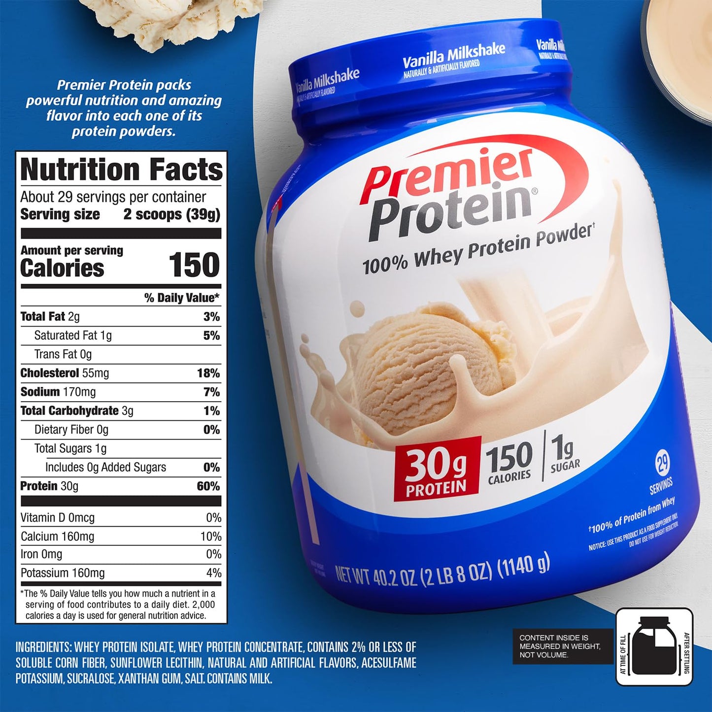 Premier Protein Powder, Chocolate Milkshake, 30g Protein, 1g Sugar, 100% Whey Protein, Keto Friendly, No Soy Ingredients, Gluten Free, 17 Servings, 24.5 Ounce (Pack of 1)