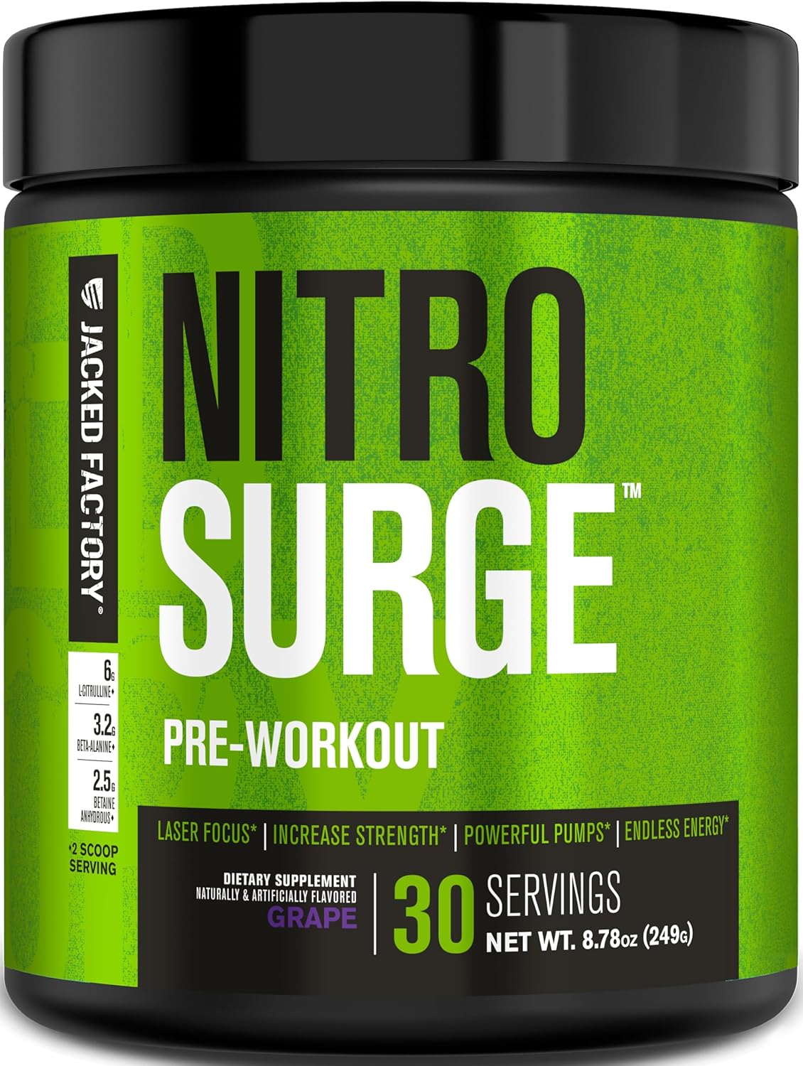 Jacked Factory NITROSURGE Pre Workout Supplement - for Energy, Instant Strength Gains, Clear Focus, Intense Pumps - Nitric Oxide Booster & Preworkout Powder with Beta Alanine - 30 Servings, Pineapple