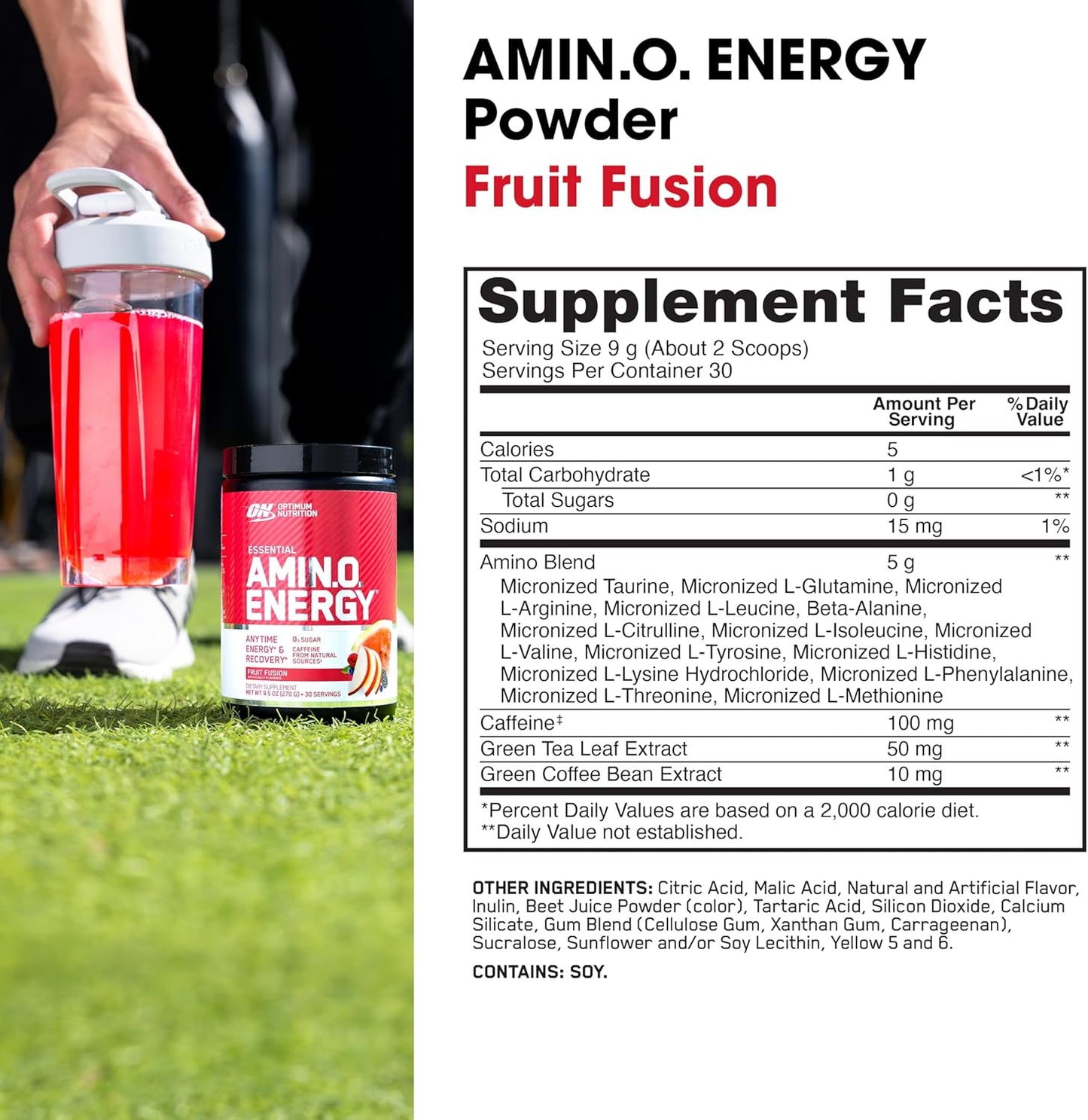 Optimum Nutrition Amino Energy - Pre Workout with Green Tea, BCAA, Amino Acids, Keto Friendly, Green Coffee Extract, Energy Powder - Blue Raspberry, 30 Servings (Packaging May Vary)