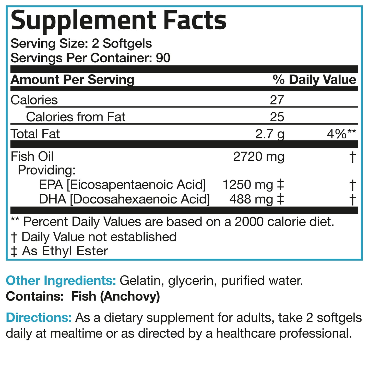 Omega 3 Fish Oil Triple Strength 2720Mg - High EPA & DHA - Heavy Metal Tested Non GMO Gluten Free Soy Free, 180 Softgels